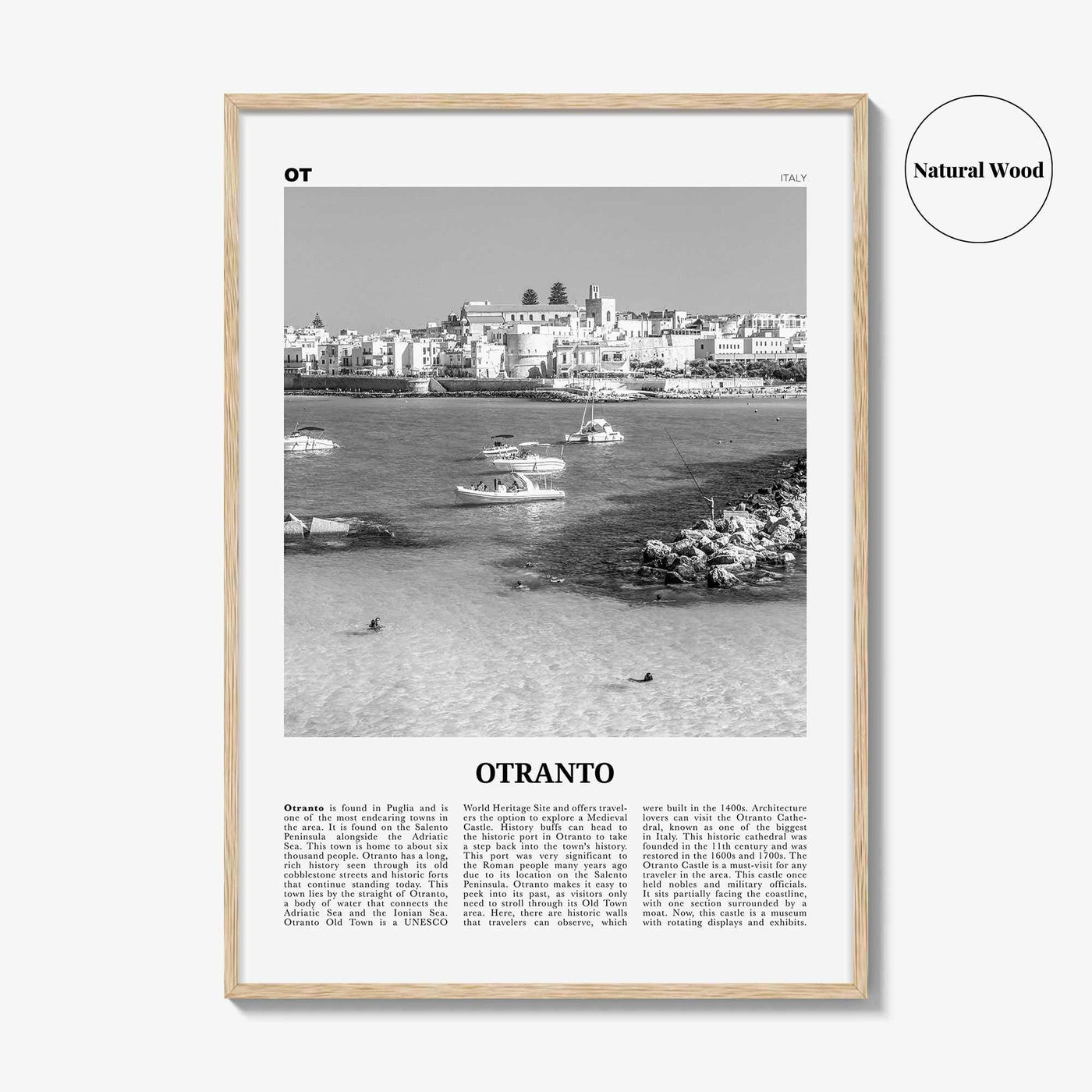 Otranto Print Black and White, Otranto Wall Art, Otranto Poster, Otranto Photo, Otranto Wall Décor, Otranto Map, Italy