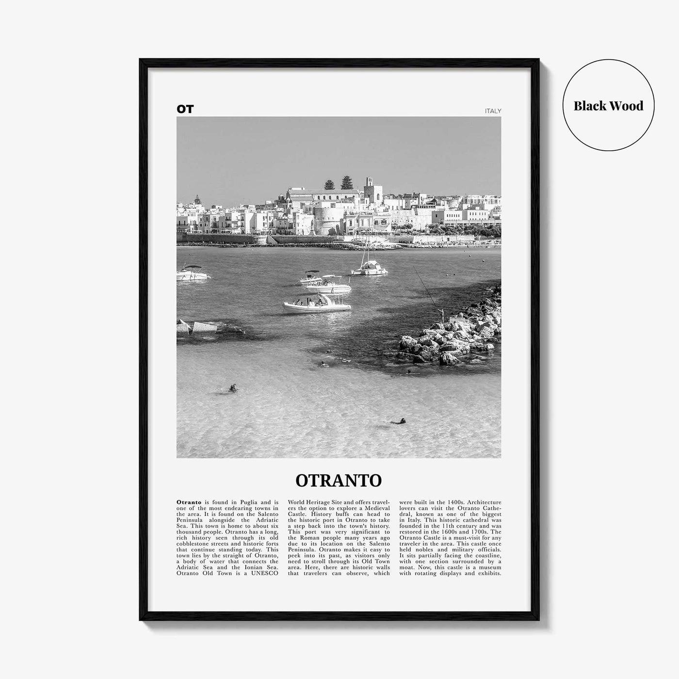 Otranto Print Black and White, Otranto Wall Art, Otranto Poster, Otranto Photo, Otranto Wall Décor, Otranto Map, Italy