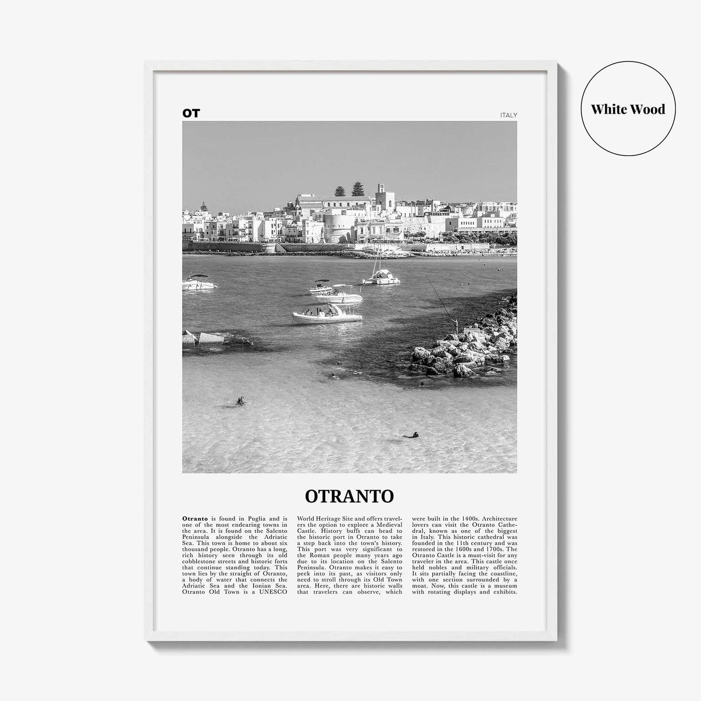 Otranto Print Black and White, Otranto Wall Art, Otranto Poster, Otranto Photo, Otranto Wall Décor, Otranto Map, Italy