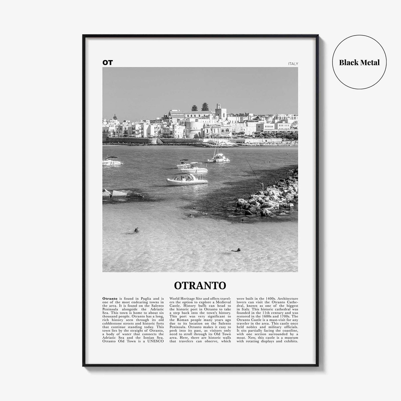Otranto Print Black and White, Otranto Wall Art, Otranto Poster, Otranto Photo, Otranto Wall Décor, Otranto Map, Italy
