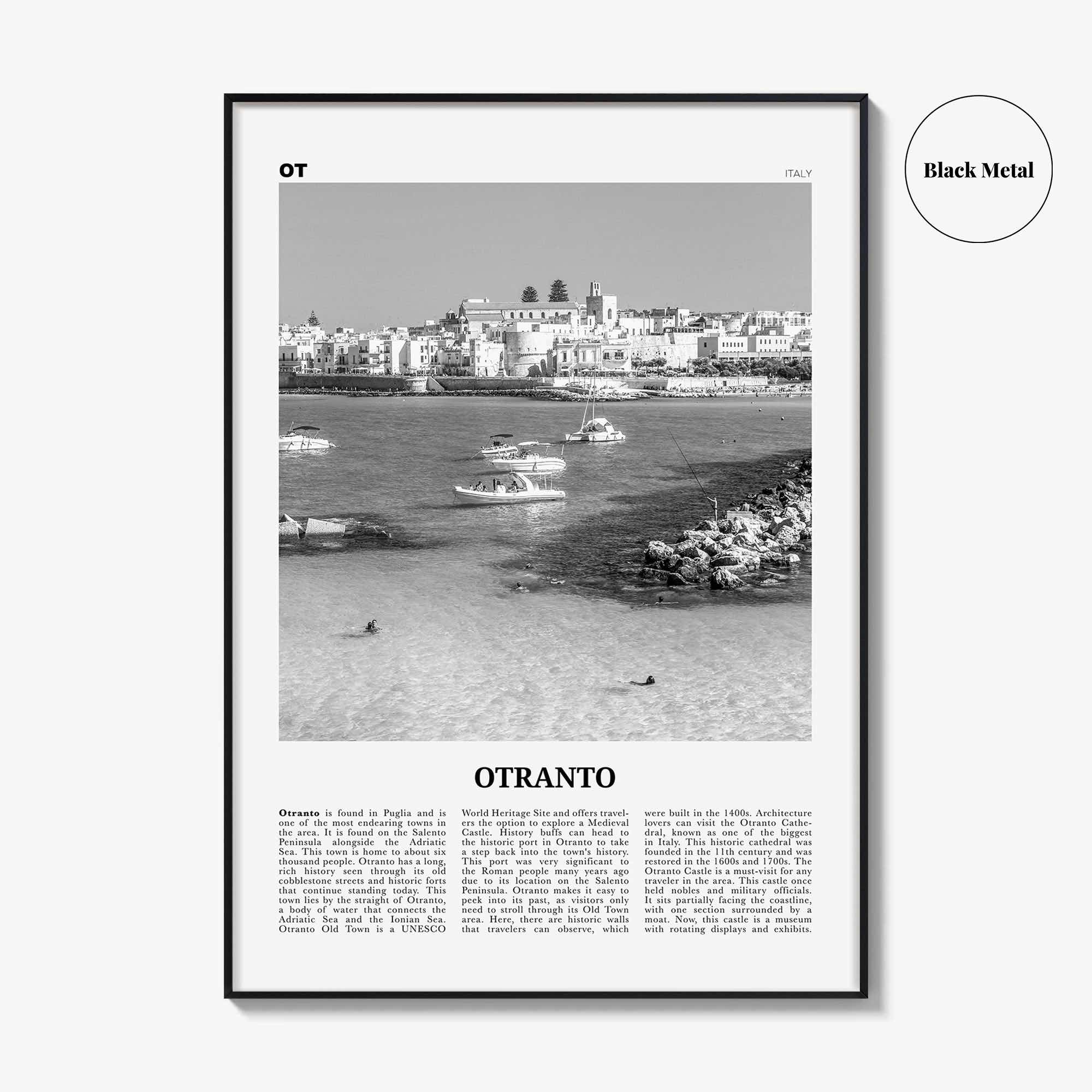 Otranto Print Black and White, Otranto Wall Art, Otranto Poster, Otranto Photo, Otranto Wall Décor, Otranto Map, Italy