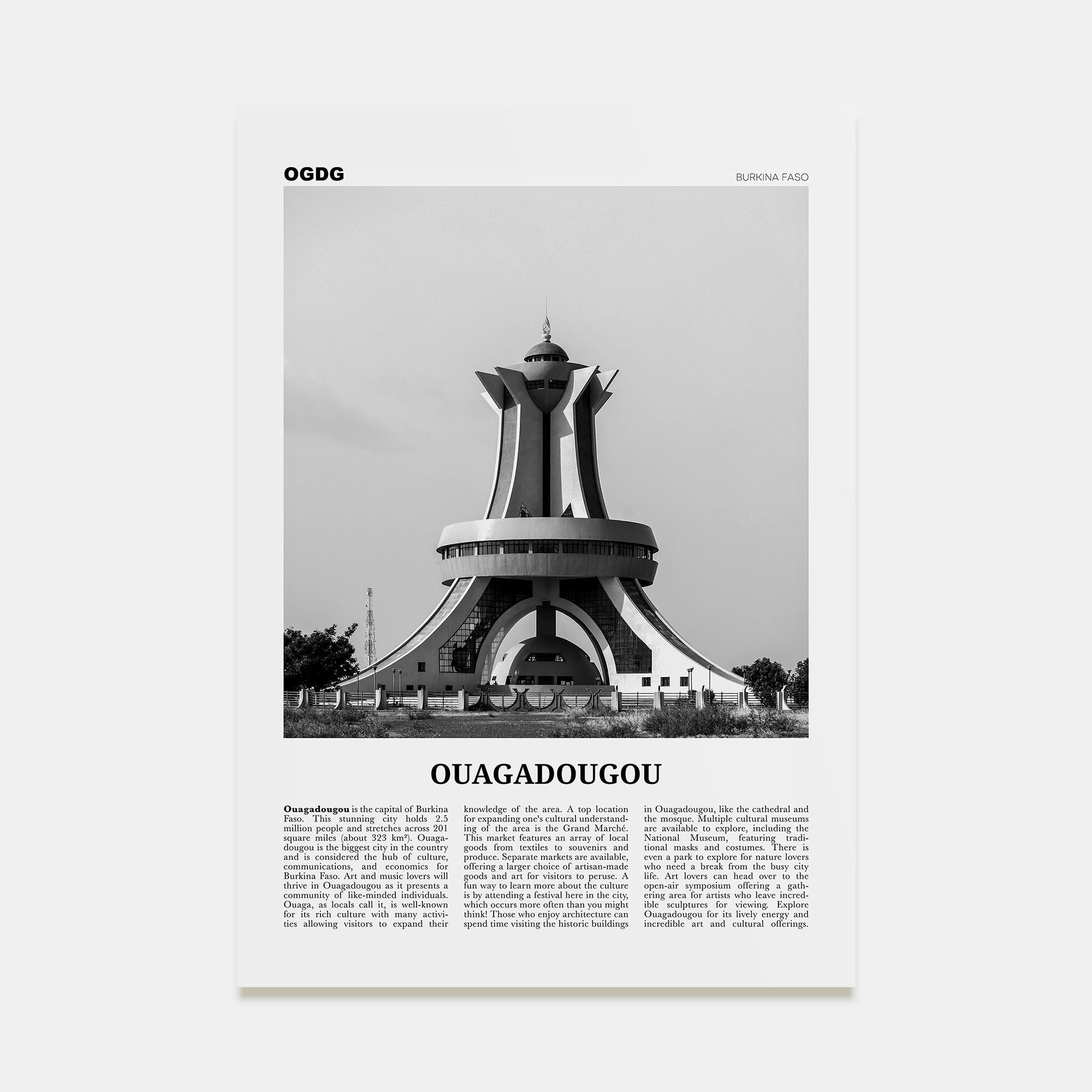 Ouagadougou Travel B&W Poster