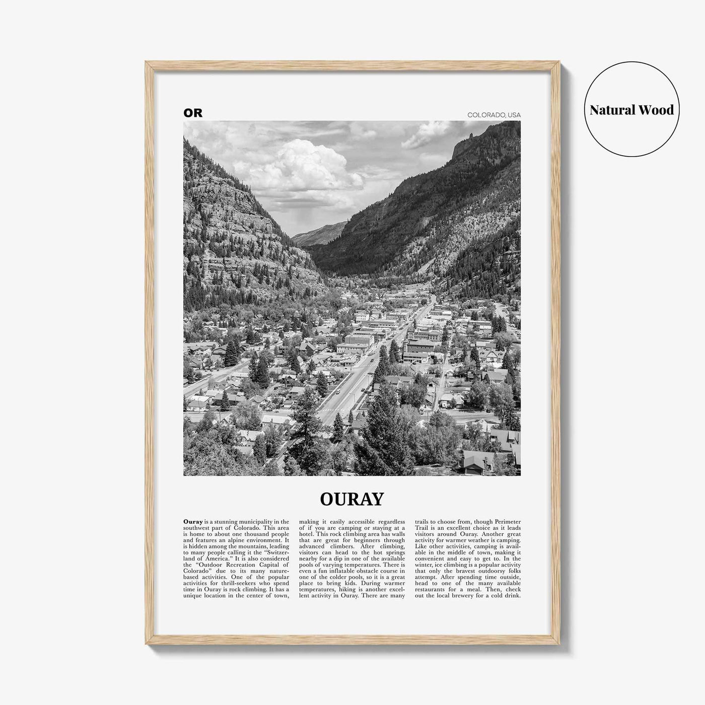 Ouray Print Black and White, Ouray Wall Art, Ouray Poster, Ouray Photo, Ouray Wall Décor, Ouray Map, Colorado, USA