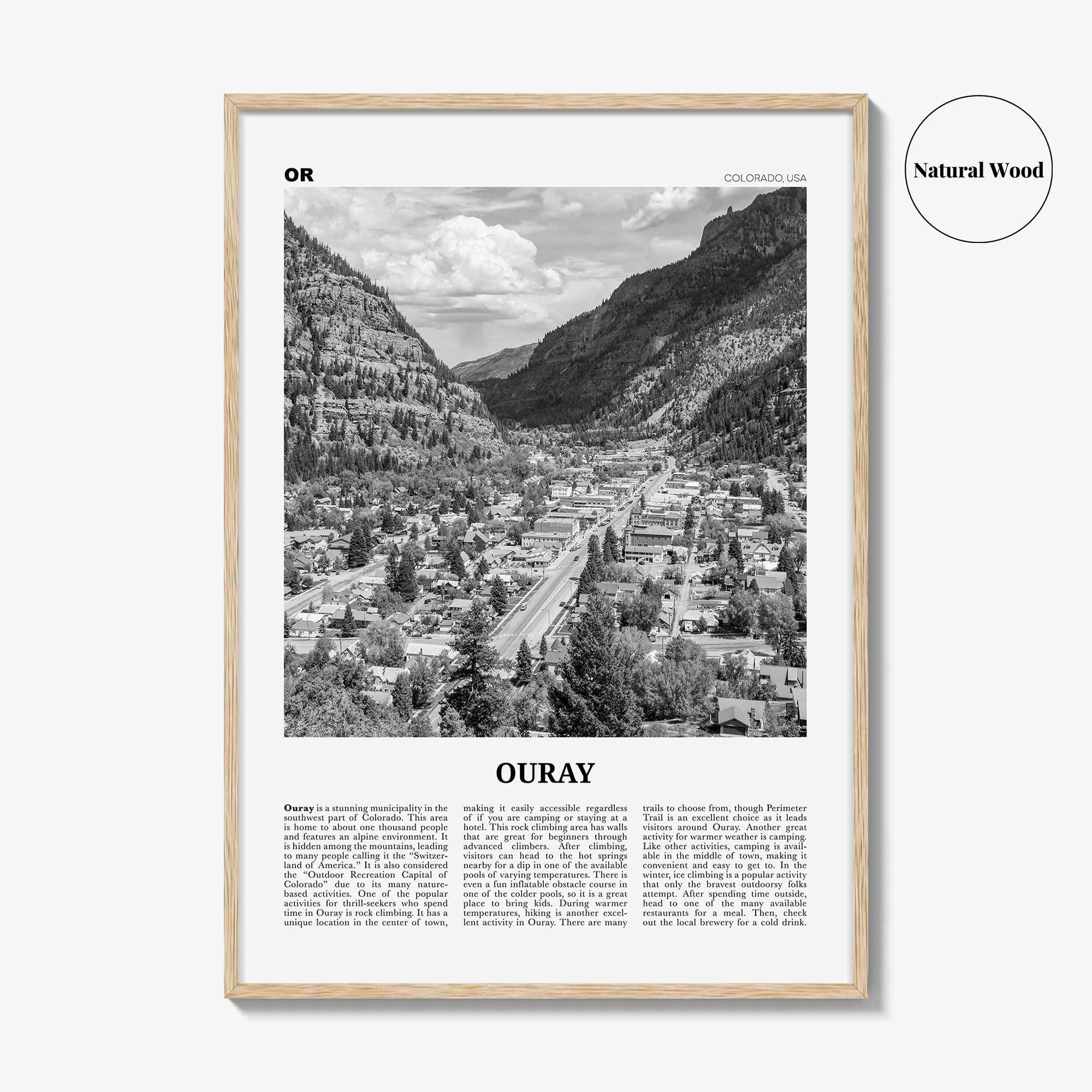 Ouray Print Black and White, Ouray Wall Art, Ouray Poster, Ouray Photo, Ouray Wall Décor, Ouray Map, Colorado, USA