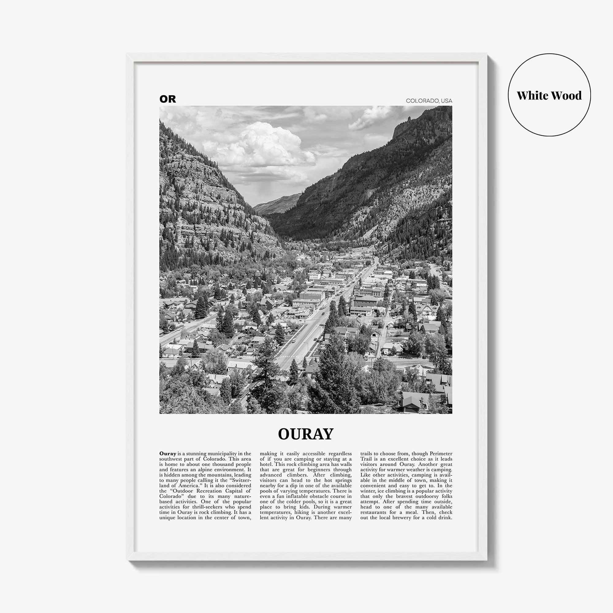 Ouray Print Black and White, Ouray Wall Art, Ouray Poster, Ouray Photo, Ouray Wall Décor, Ouray Map, Colorado, USA