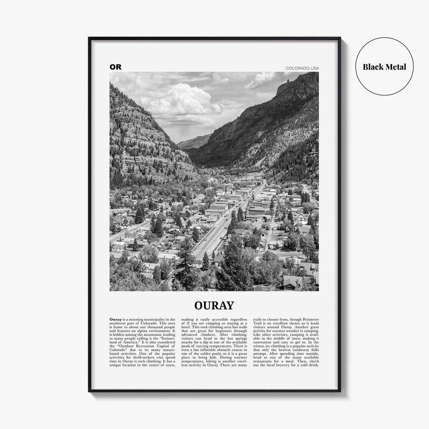 Ouray Print Black and White, Ouray Wall Art, Ouray Poster, Ouray Photo, Ouray Wall Décor, Ouray Map, Colorado, USA