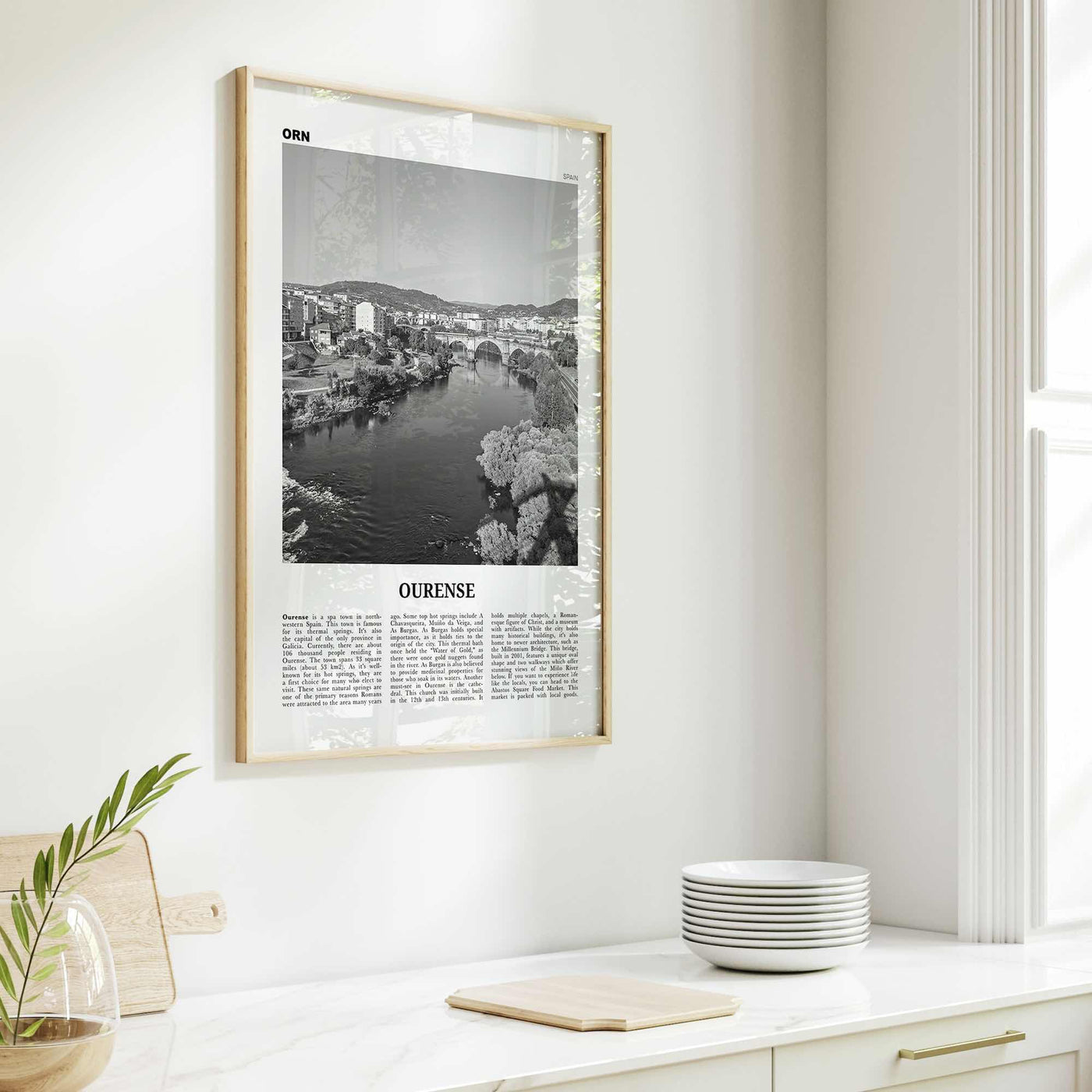 Ourense Print Black and White, Ourense Wall Art, Ourense Poster, Ourense Photo, Ourense Wall Décor, Ourense Map, Spain