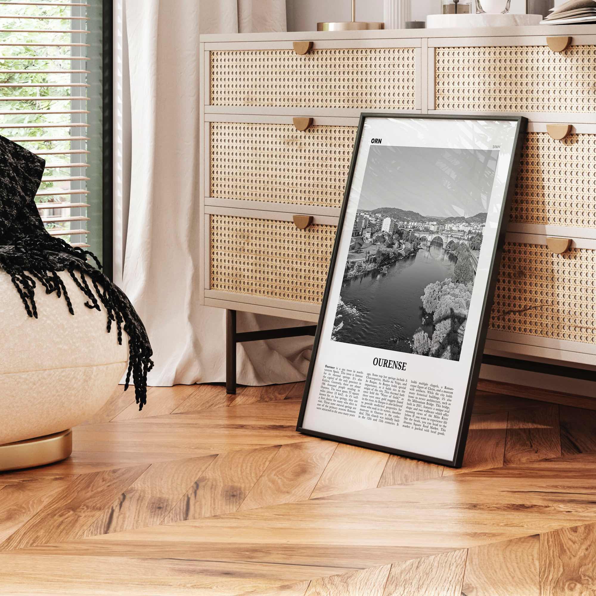 Ourense Print Black and White, Ourense Wall Art, Ourense Poster, Ourense Photo, Ourense Wall Décor, Ourense Map, Spain