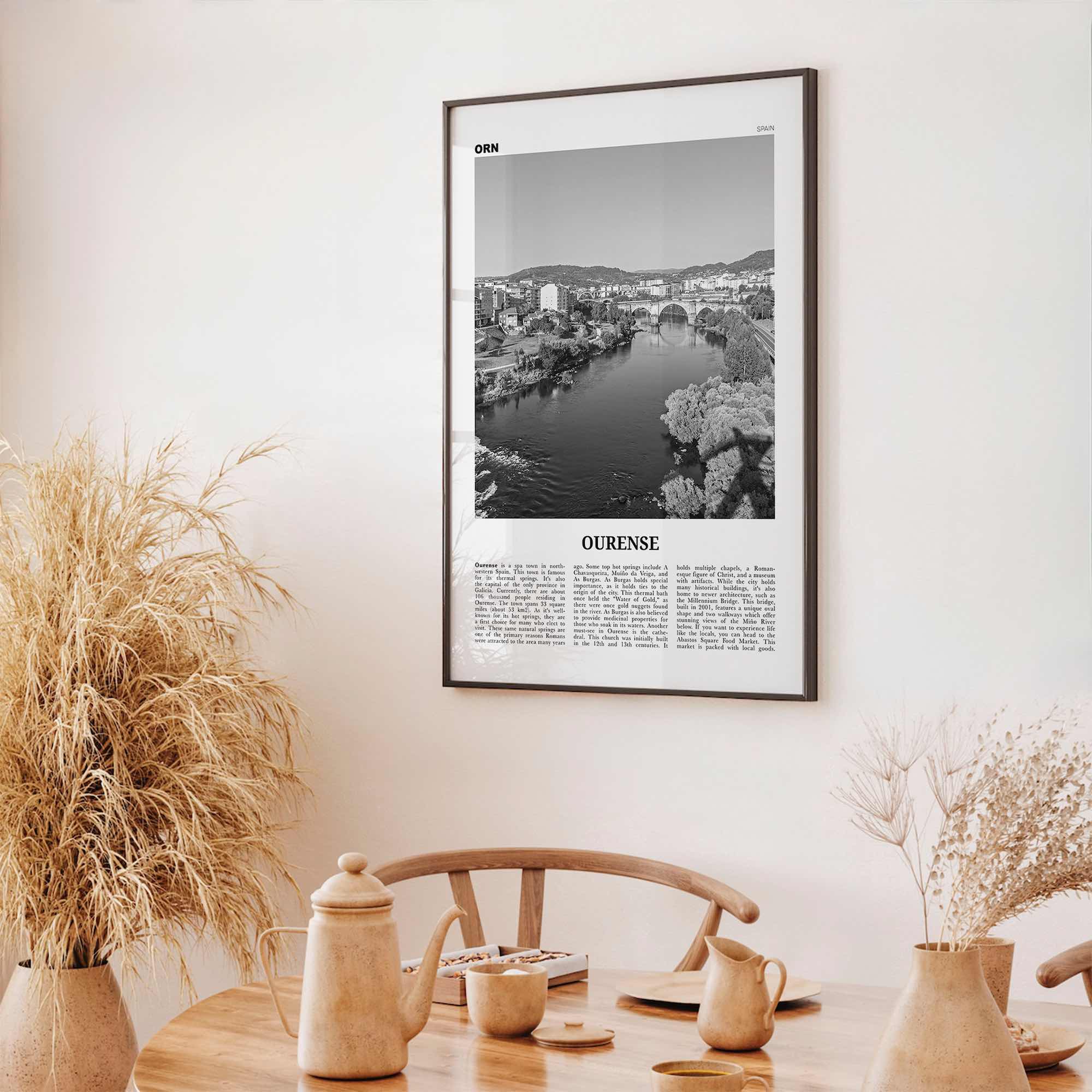 Ourense Print Black and White, Ourense Wall Art, Ourense Poster, Ourense Photo, Ourense Wall Décor, Ourense Map, Spain