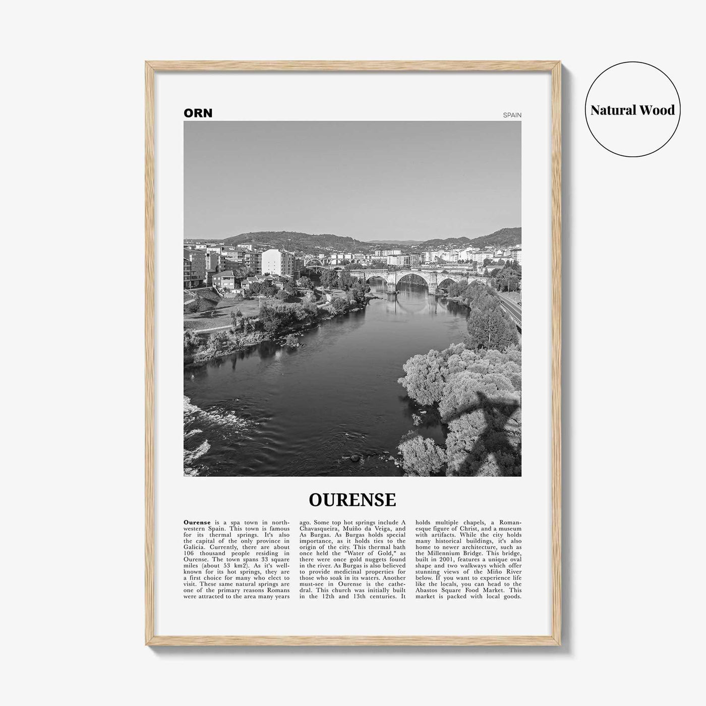 Ourense Print Black and White, Ourense Wall Art, Ourense Poster, Ourense Photo, Ourense Wall Décor, Ourense Map, Spain