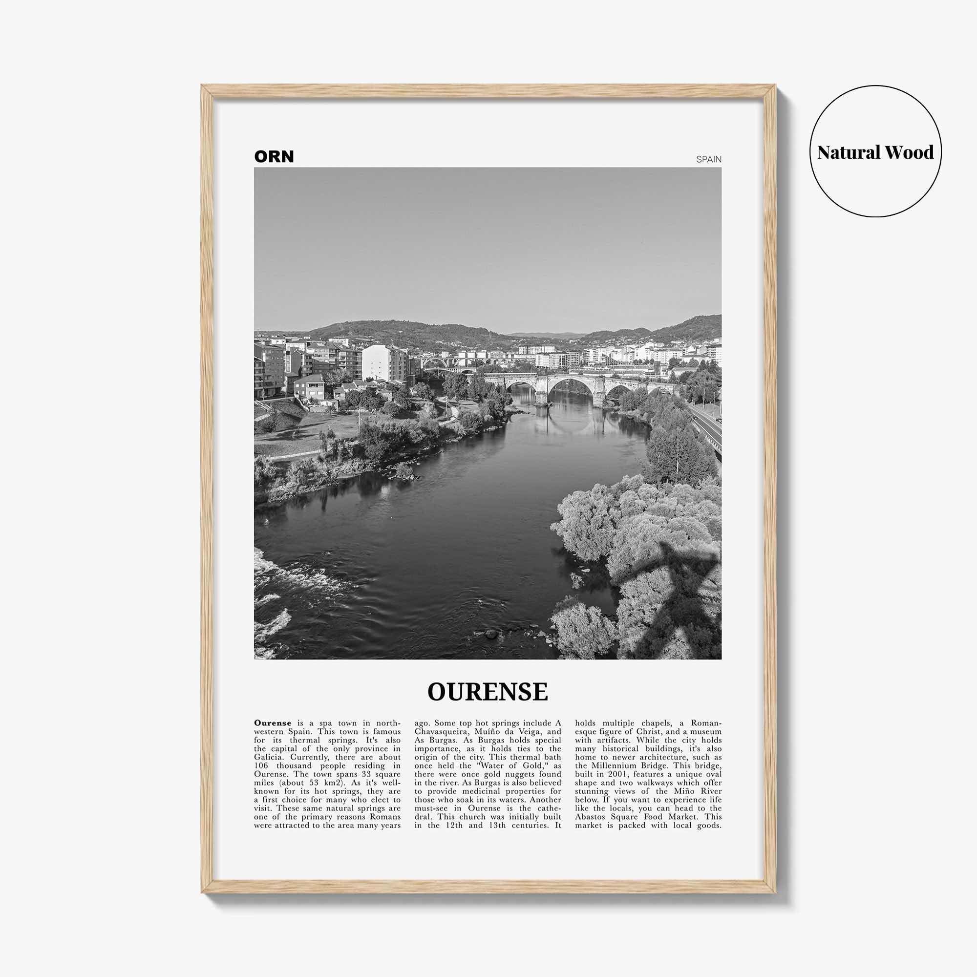Ourense Print Black and White, Ourense Wall Art, Ourense Poster, Ourense Photo, Ourense Wall Décor, Ourense Map, Spain