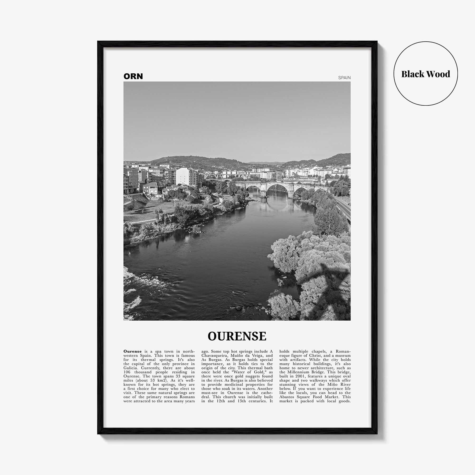 Ourense Print Black and White, Ourense Wall Art, Ourense Poster, Ourense Photo, Ourense Wall Décor, Ourense Map, Spain
