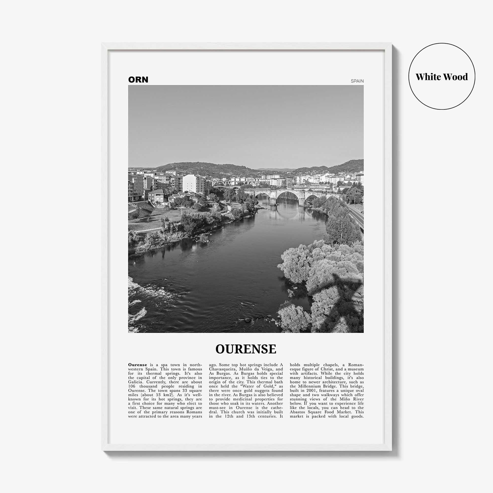 Ourense Print Black and White, Ourense Wall Art, Ourense Poster, Ourense Photo, Ourense Wall Décor, Ourense Map, Spain