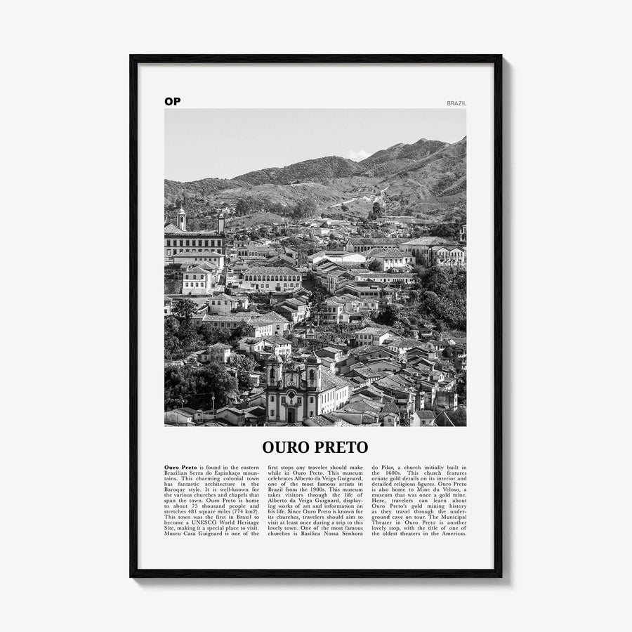 Ouro Preto Print Black and White, Ouro Preto Wall Art, Ouro Preto Poster, Ouro Preto Photo, Ouro Preto Wall Décor, Ouro Preto Map, Brazil