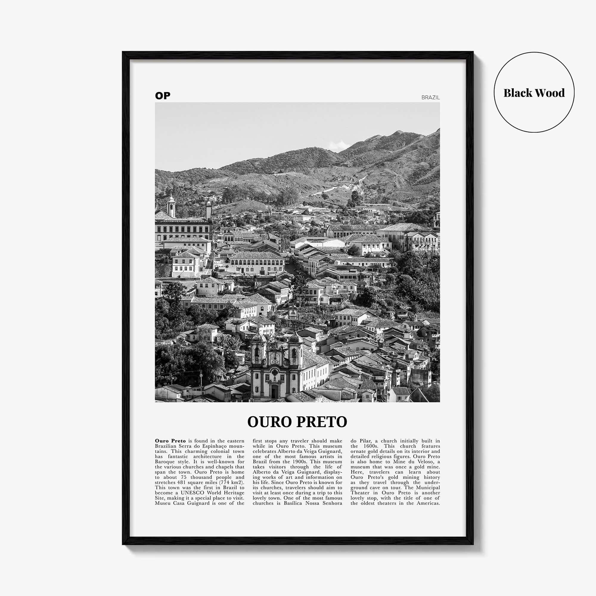 Ouro Preto Print Black and White, Ouro Preto Wall Art, Ouro Preto Poster, Ouro Preto Photo, Ouro Preto Wall Décor, Ouro Preto Map, Brazil
