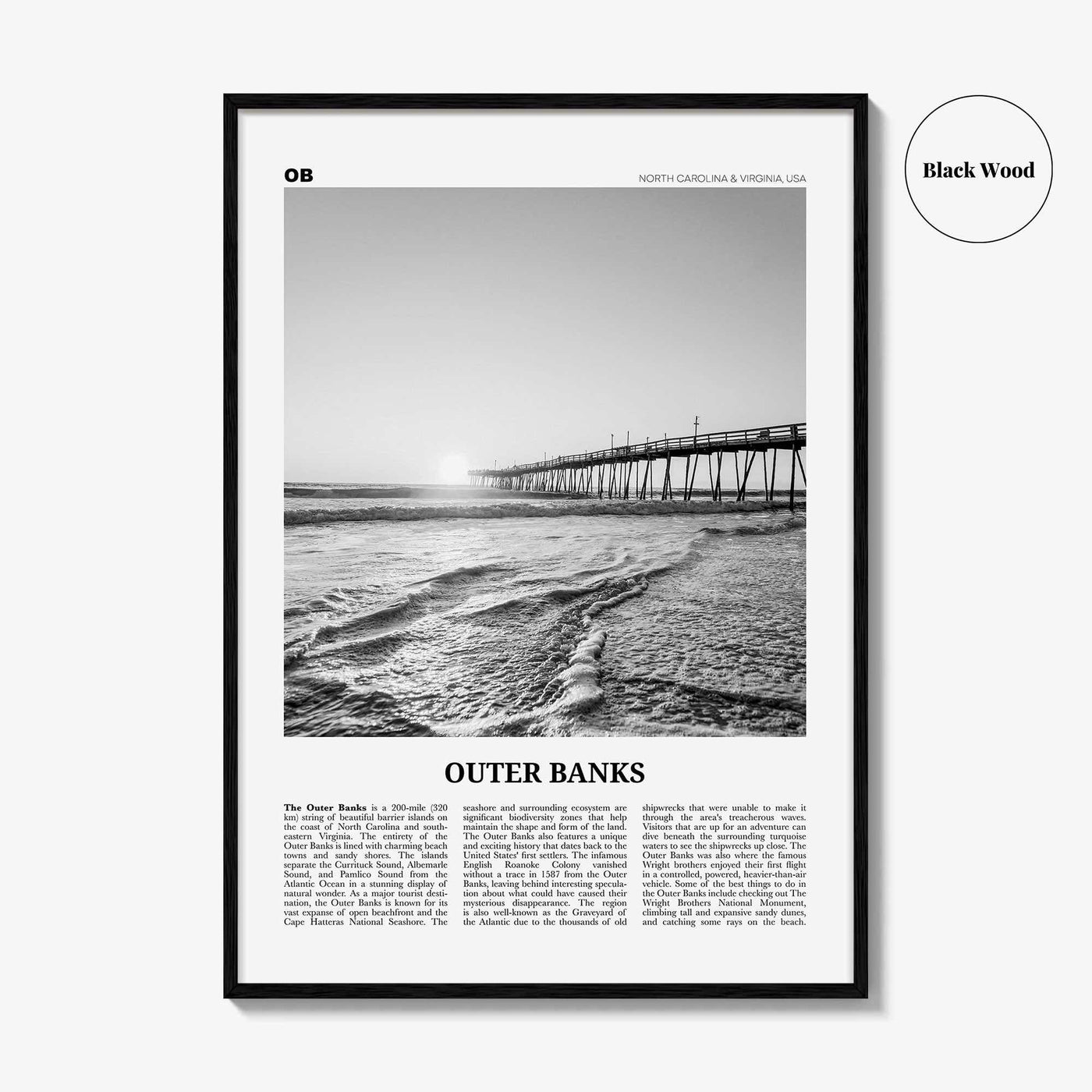 Outer Banks Print Black and White, Outer Banks Wall Art, Outer Banks Poster, Outer Banks Photo, North Carolina, USA, United States