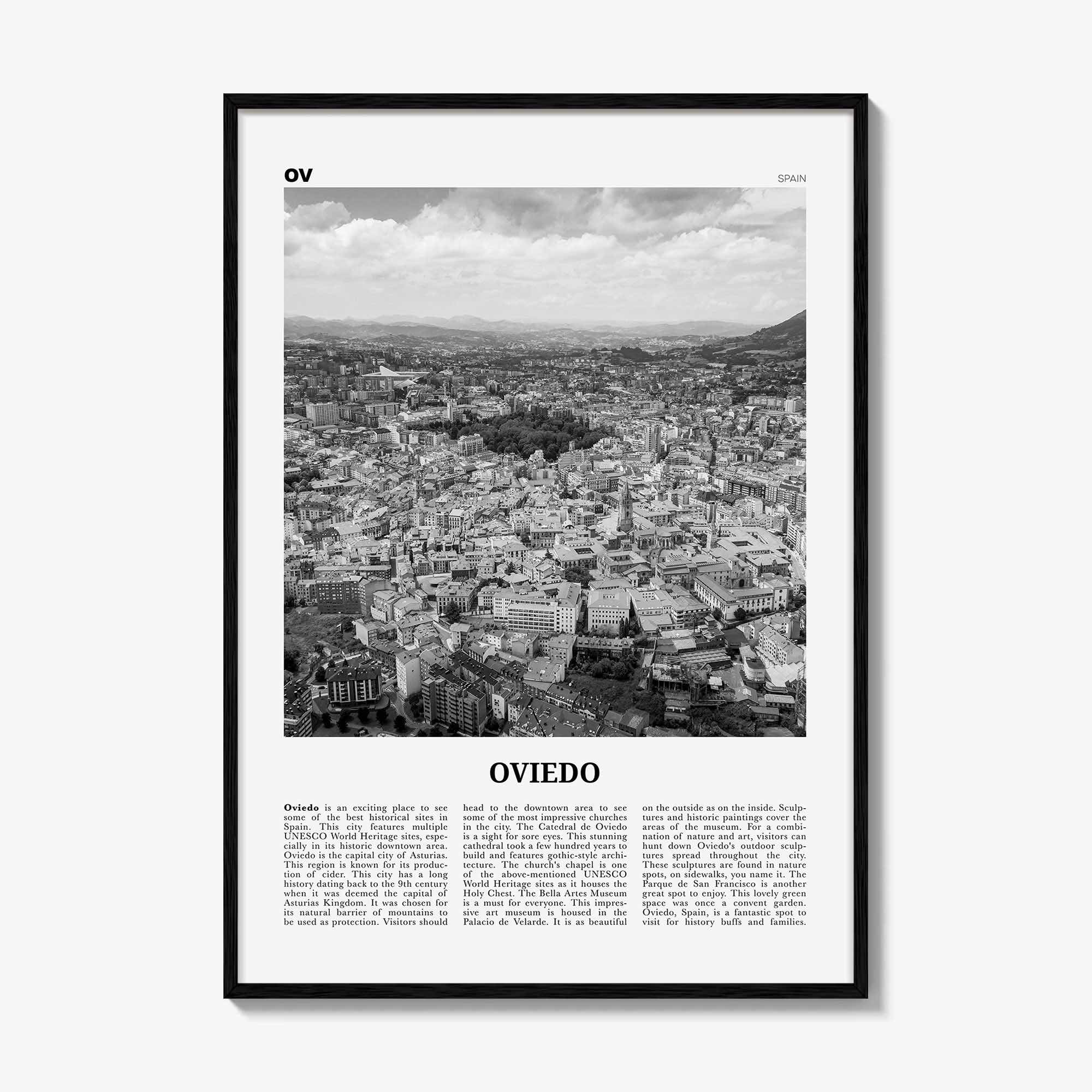 Oviedo Print Black and White, Oviedo Wall Art, Oviedo Poster, Oviedo Photo, Oviedo Wall Décor, Oviedo Map, Spain