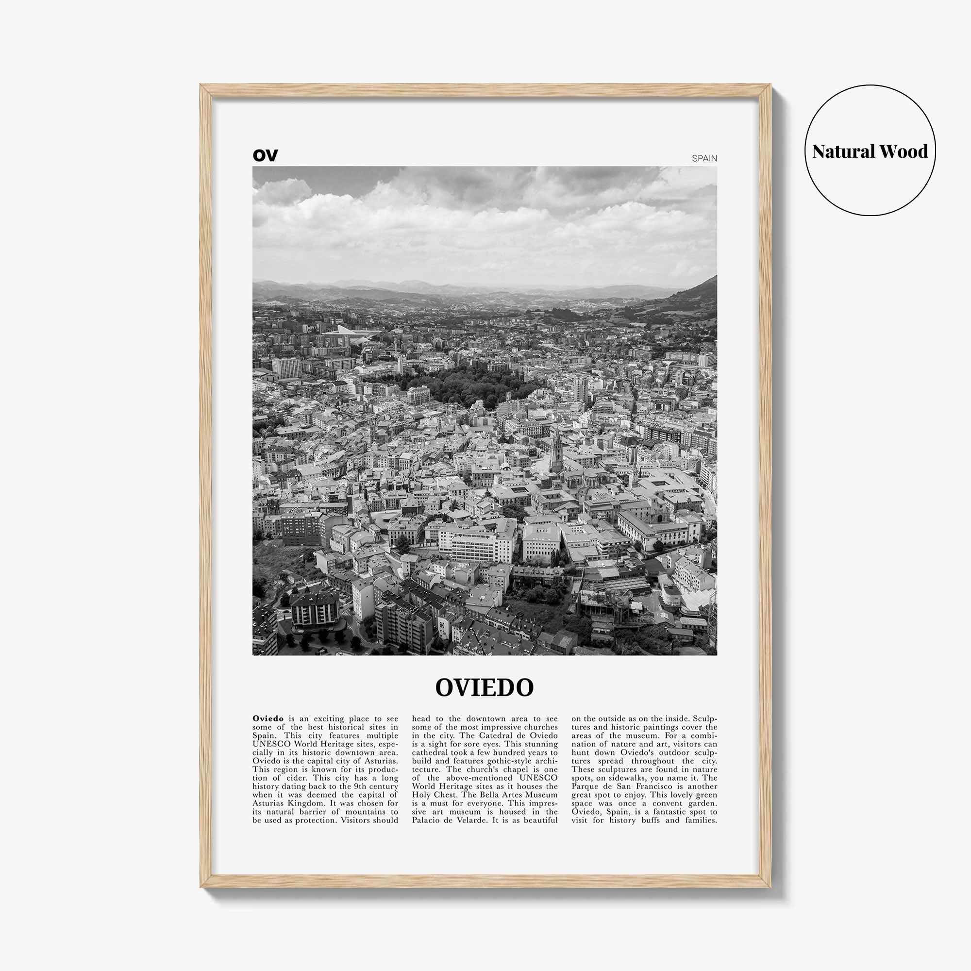 Oviedo Print Black and White, Oviedo Wall Art, Oviedo Poster, Oviedo Photo, Oviedo Wall Décor, Oviedo Map, Spain