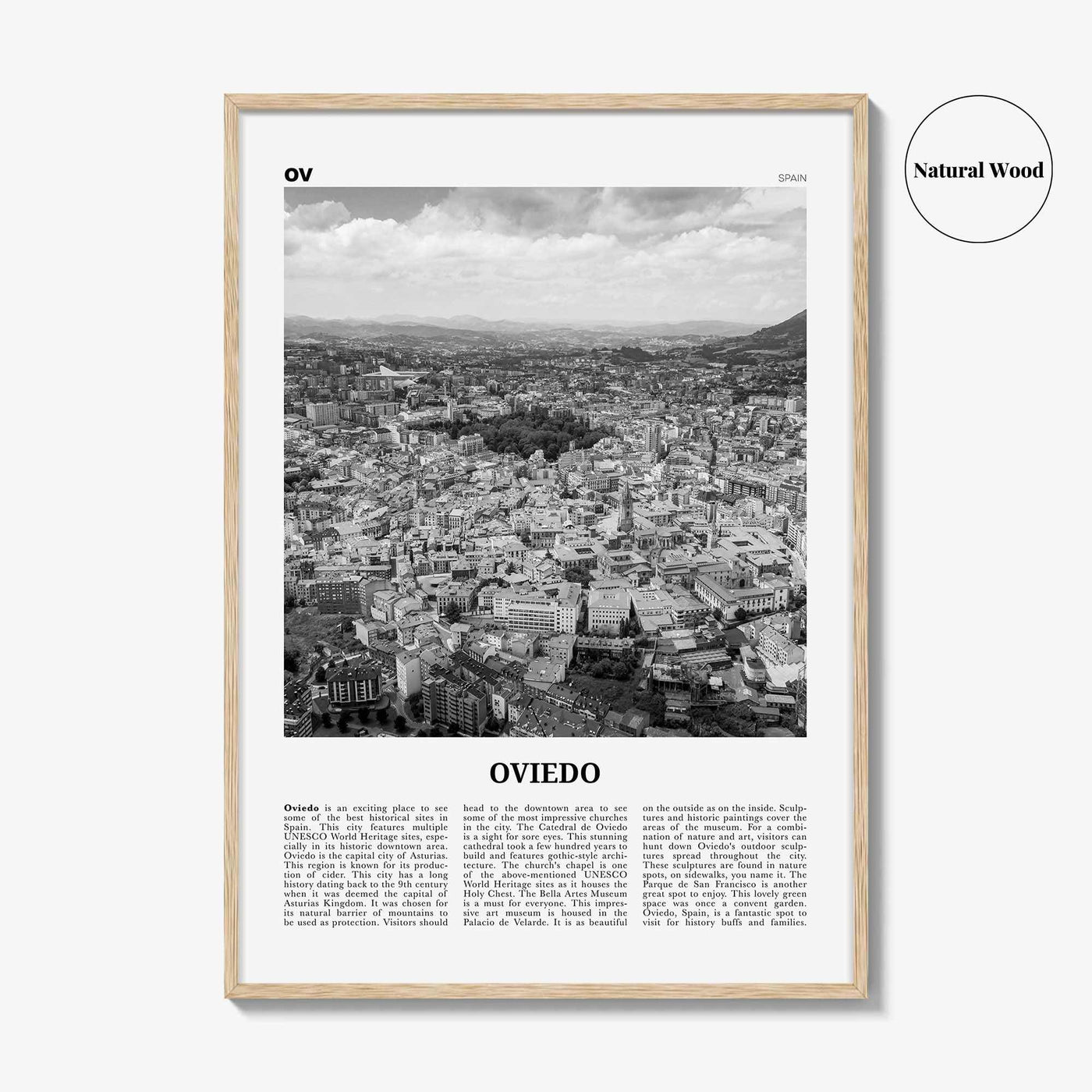 Oviedo Print Black and White, Oviedo Wall Art, Oviedo Poster, Oviedo Photo, Oviedo Wall Décor, Oviedo Map, Spain