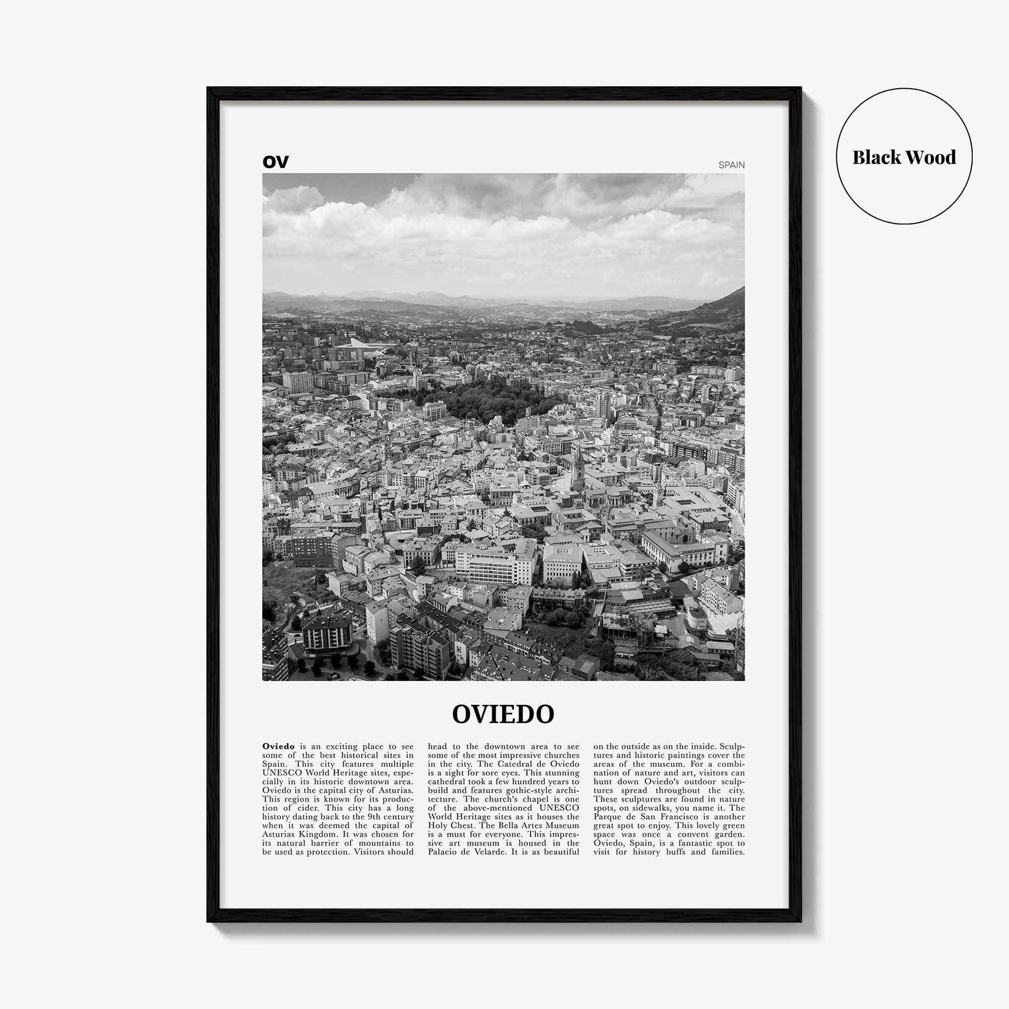 Oviedo Print Black and White, Oviedo Wall Art, Oviedo Poster, Oviedo Photo, Oviedo Wall Décor, Oviedo Map, Spain