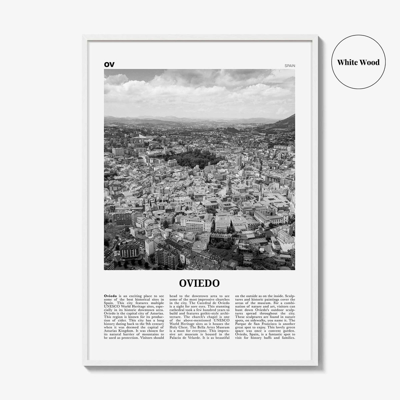 Oviedo Print Black and White, Oviedo Wall Art, Oviedo Poster, Oviedo Photo, Oviedo Wall Décor, Oviedo Map, Spain