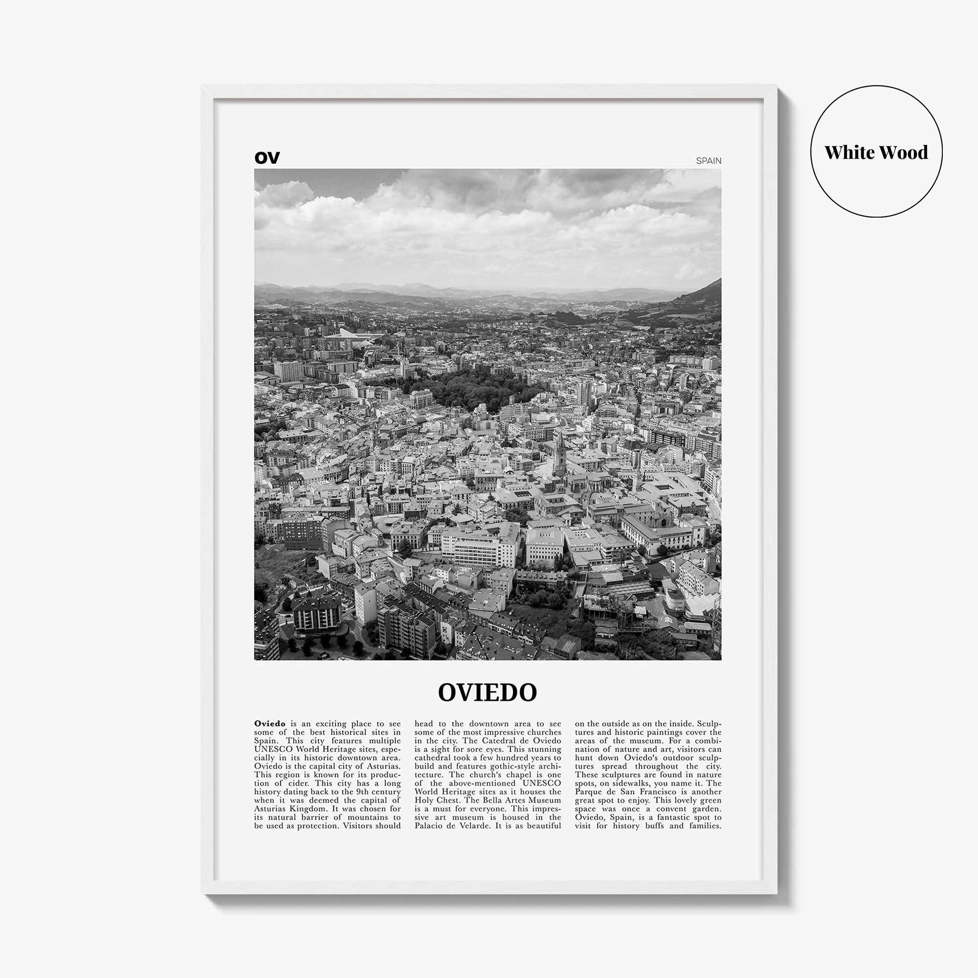 Oviedo Print Black and White, Oviedo Wall Art, Oviedo Poster, Oviedo Photo, Oviedo Wall Décor, Oviedo Map, Spain