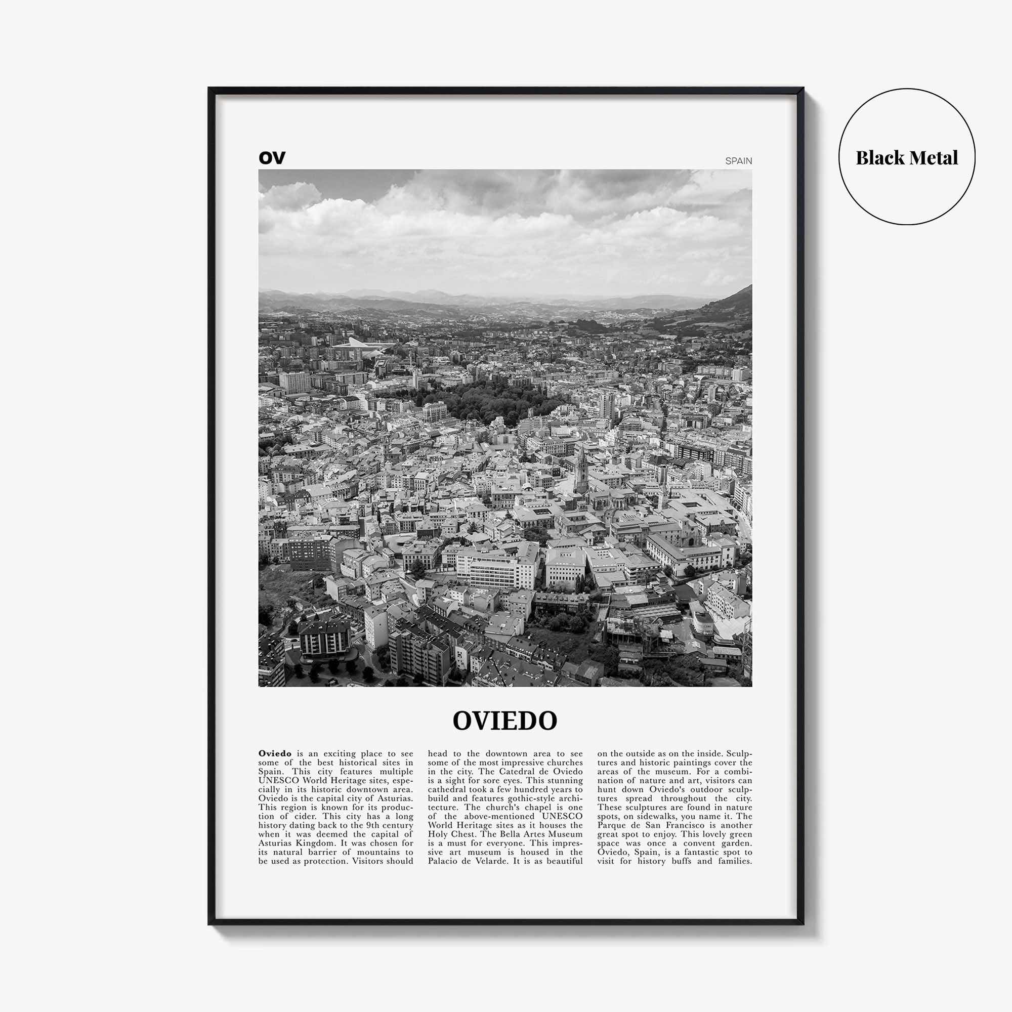 Oviedo Print Black and White, Oviedo Wall Art, Oviedo Poster, Oviedo Photo, Oviedo Wall Décor, Oviedo Map, Spain
