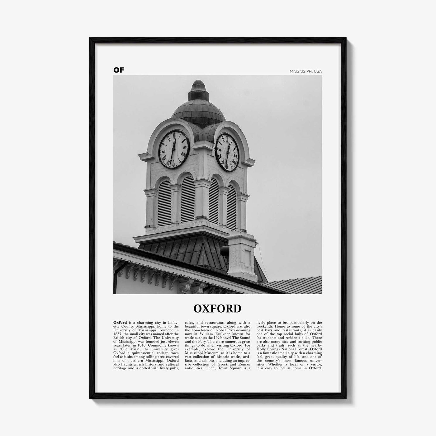 Oxford Print Black and White Mississippi, Oxford Wall Art, Oxford Poster, Oxford Photo, Oxford Wall Décor, Oxford Map, USA