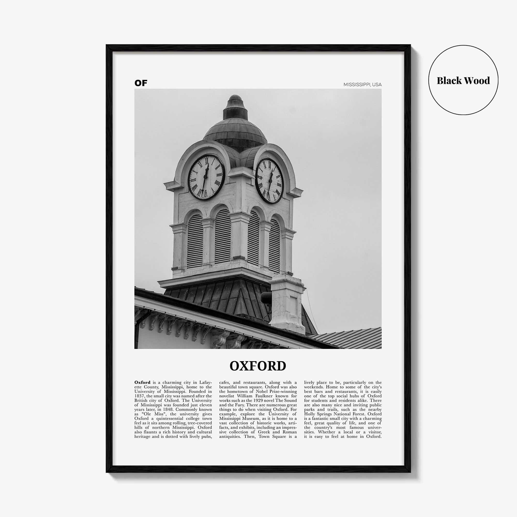 Oxford Print Black and White Mississippi, Oxford Wall Art, Oxford Poster, Oxford Photo, Oxford Wall Décor, Oxford Map, USA