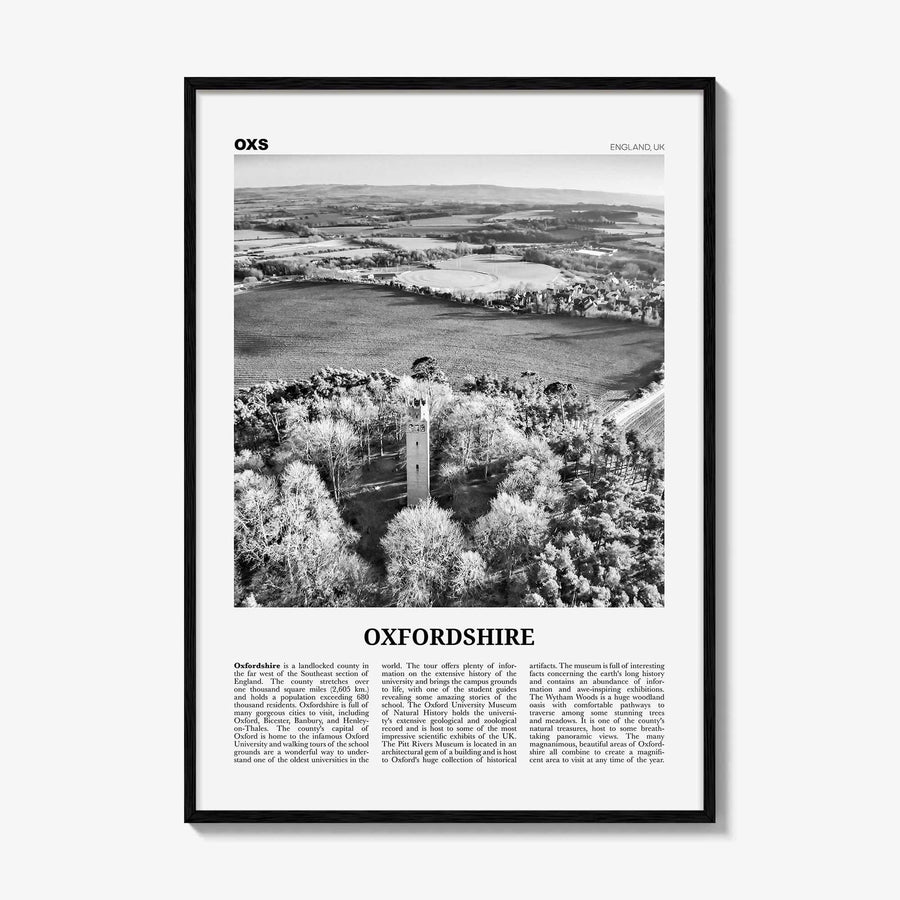 Oxfordshire Print Black and White, Oxfordshire Wall Art, Oxfordshire Poster, Oxfordshire Photo, Oxfordshire Map, England, UK, United Kingdom
