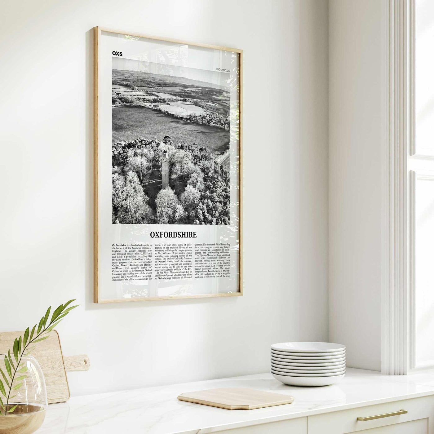 Oxfordshire Print Black and White, Oxfordshire Wall Art, Oxfordshire Poster, Oxfordshire Photo, Oxfordshire Map, England, UK, United Kingdom