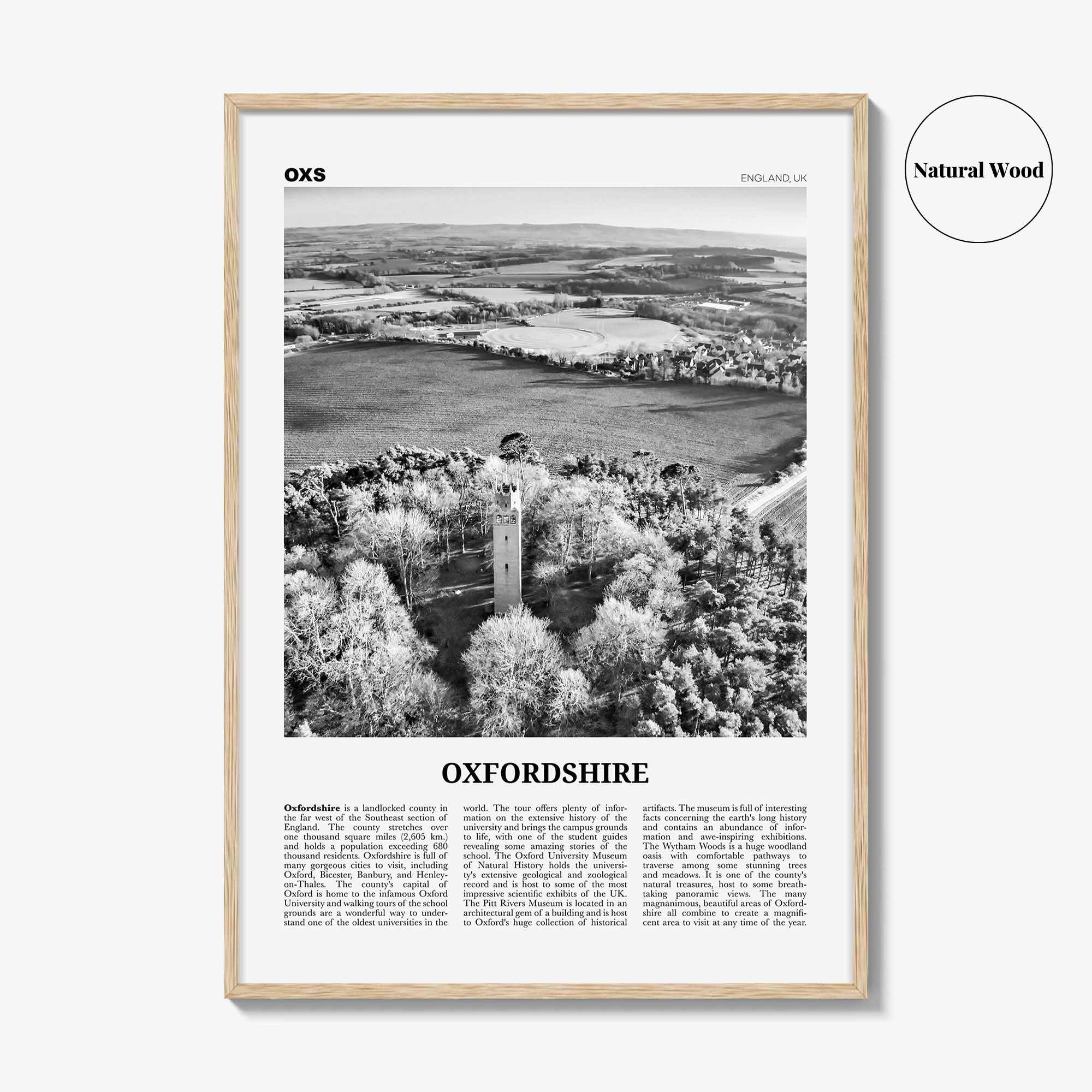 Oxfordshire Print Black and White, Oxfordshire Wall Art, Oxfordshire Poster, Oxfordshire Photo, Oxfordshire Map, England, UK, United Kingdom