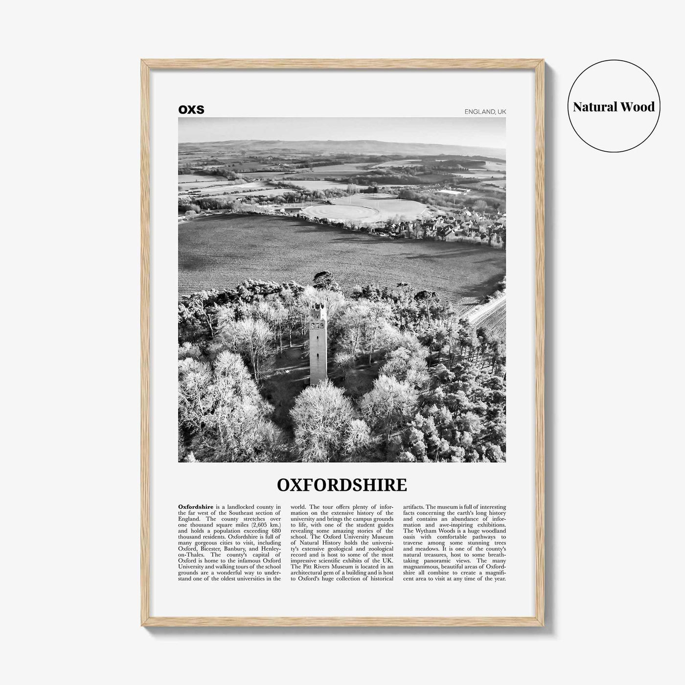 Oxfordshire Print Black and White, Oxfordshire Wall Art, Oxfordshire Poster, Oxfordshire Photo, Oxfordshire Map, England, UK, United Kingdom