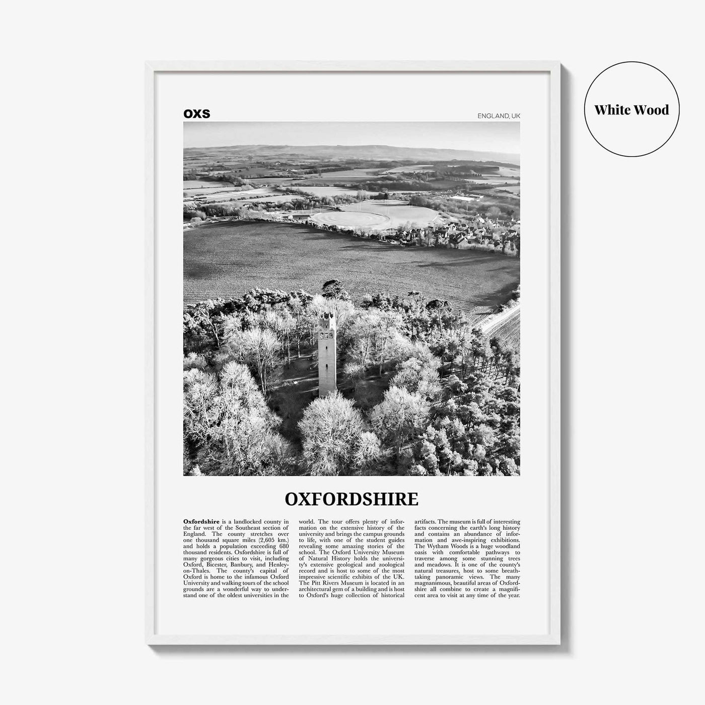 Oxfordshire Print Black and White, Oxfordshire Wall Art, Oxfordshire Poster, Oxfordshire Photo, Oxfordshire Map, England, UK, United Kingdom