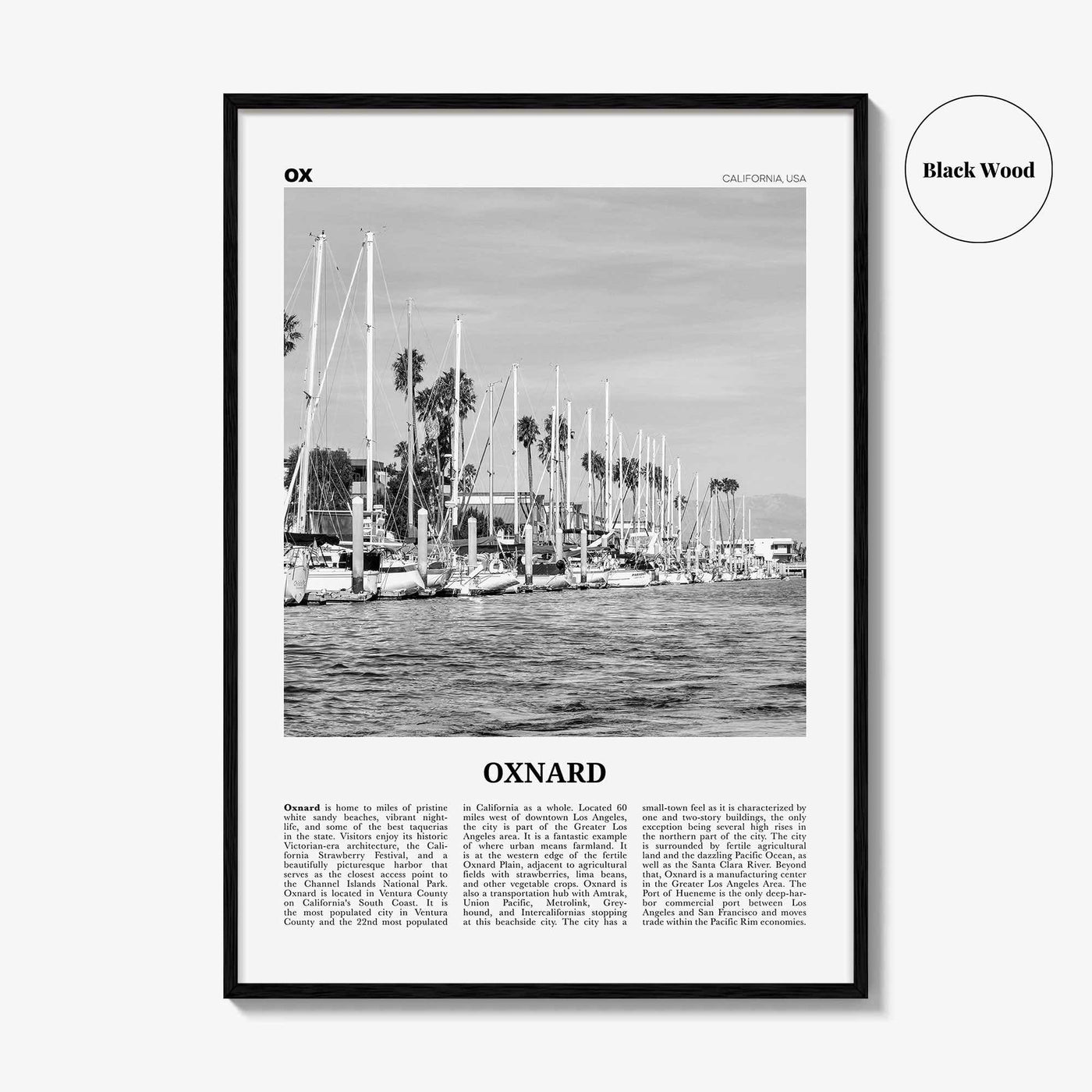 Oxnard Print Black and White, Oxnard Wall Art, Oxnard Poster, Oxnard Photo, Oxnard Wall Decor, California, USA, United States, North America