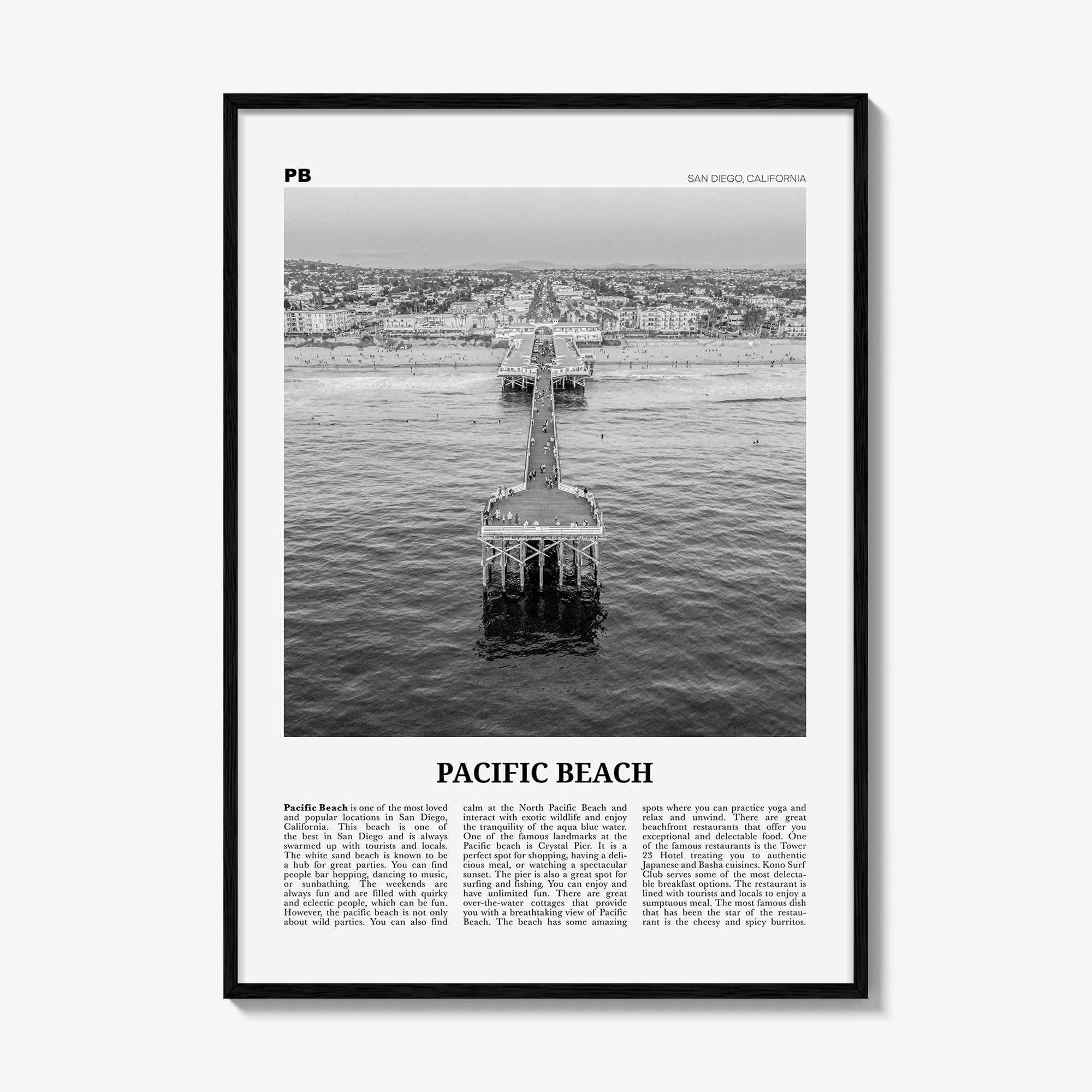 Pacific Beach Print Black and White No 1, Pacific Beach Wall Art, Pacific Beach Poster, Pacific Beach Photo, San Diego, California, USA