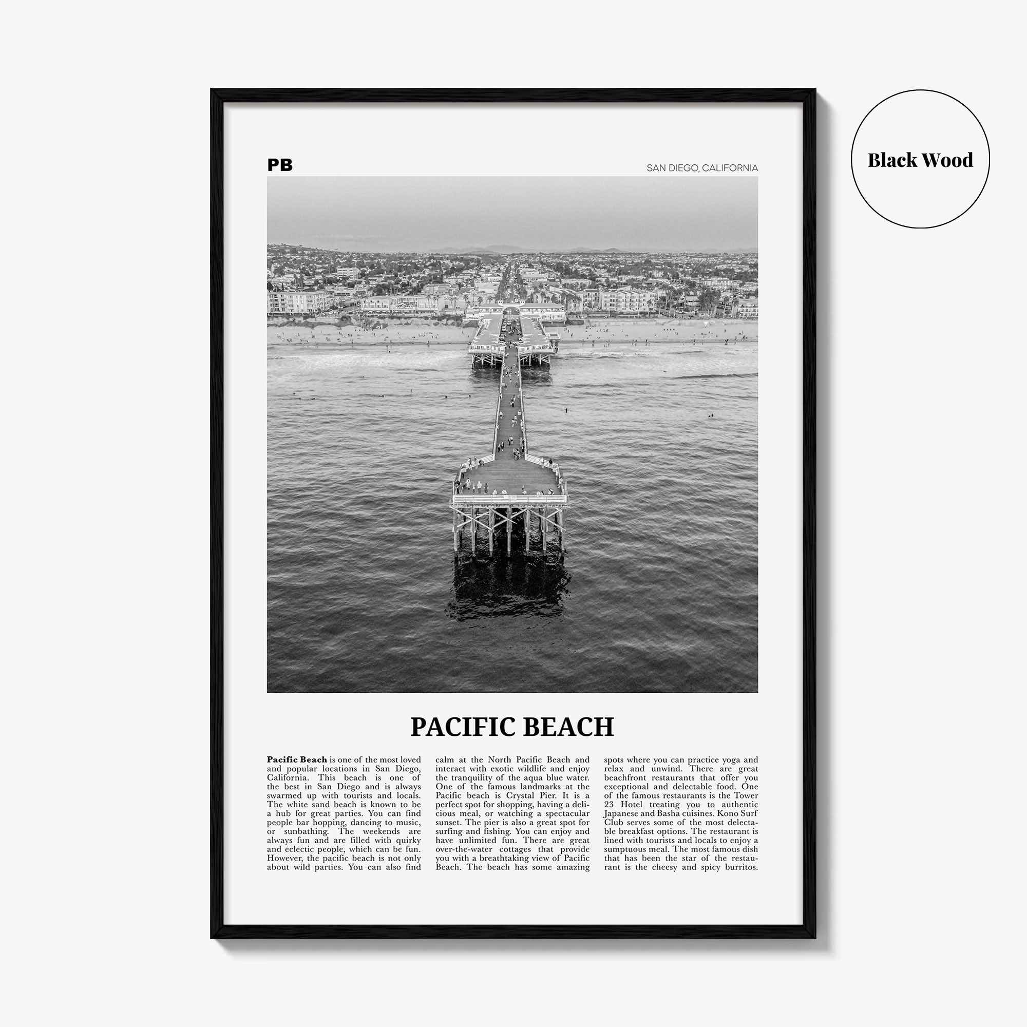 Pacific Beach Print Black and White No 1, Pacific Beach Wall Art, Pacific Beach Poster, Pacific Beach Photo, San Diego, California, USA