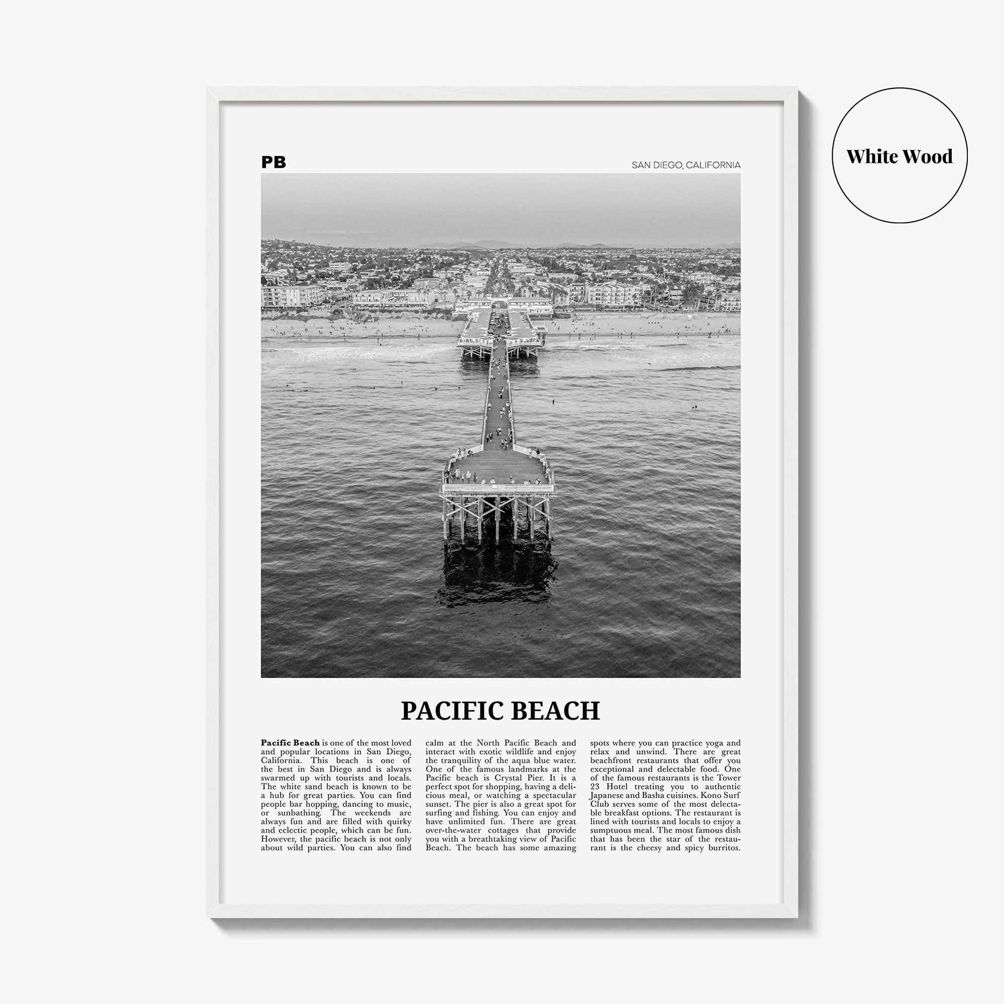 Pacific Beach Print Black and White No 1, Pacific Beach Wall Art, Pacific Beach Poster, Pacific Beach Photo, San Diego, California, USA