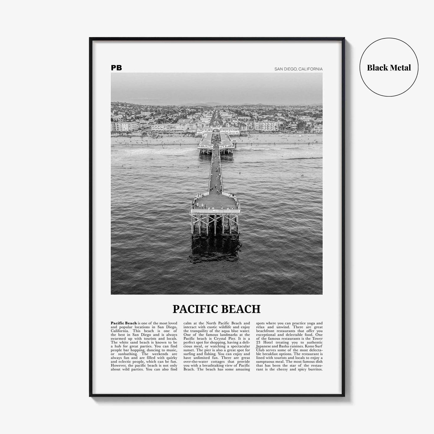 Pacific Beach Print Black and White No 1, Pacific Beach Wall Art, Pacific Beach Poster, Pacific Beach Photo, San Diego, California, USA