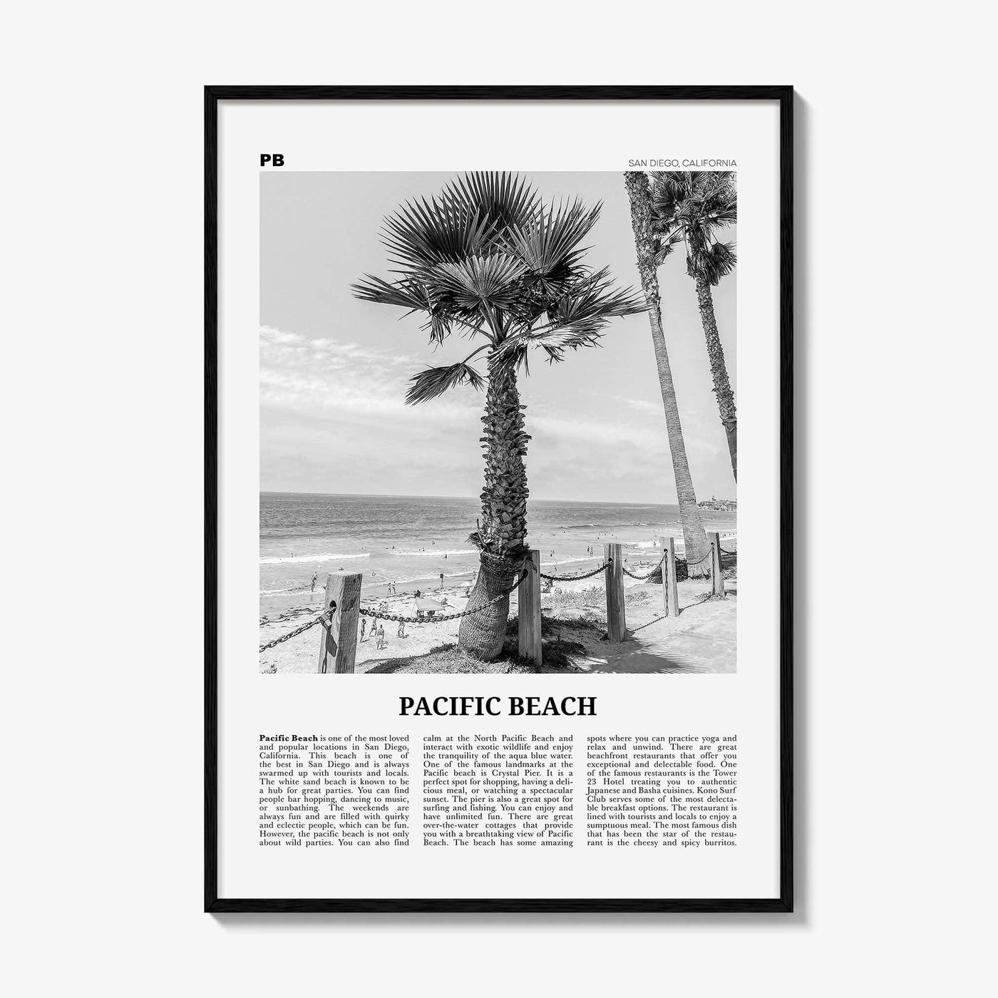 Pacific Beach Print Black and White No 2, Pacific Beach Wall Art, Pacific Beach Poster, Pacific Beach Photo, San Diego, California, USA