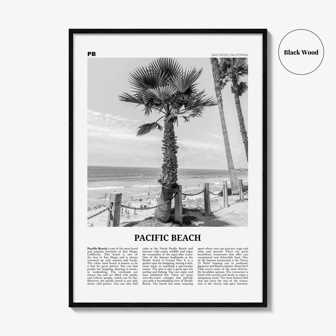 Pacific Beach Print Black and White No 2, Pacific Beach Wall Art, Pacific Beach Poster, Pacific Beach Photo, San Diego, California, USA