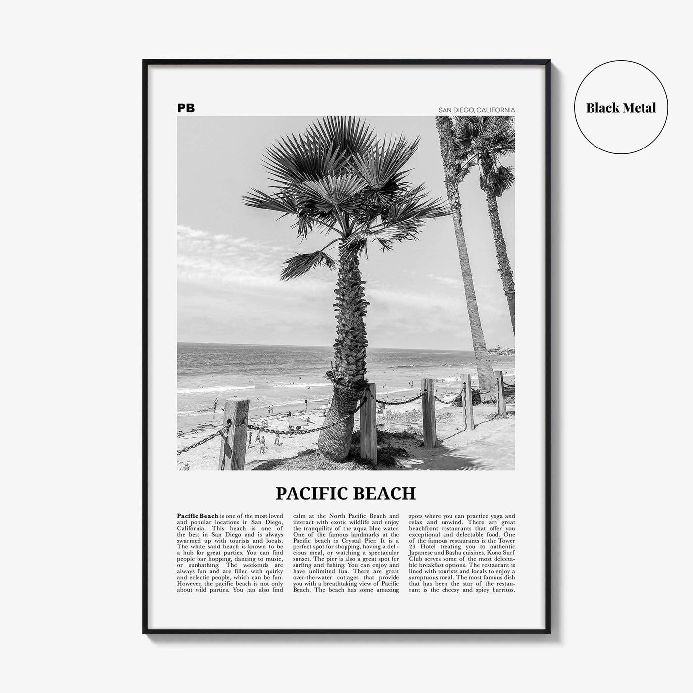 Pacific Beach Print Black and White No 2, Pacific Beach Wall Art, Pacific Beach Poster, Pacific Beach Photo, San Diego, California, USA