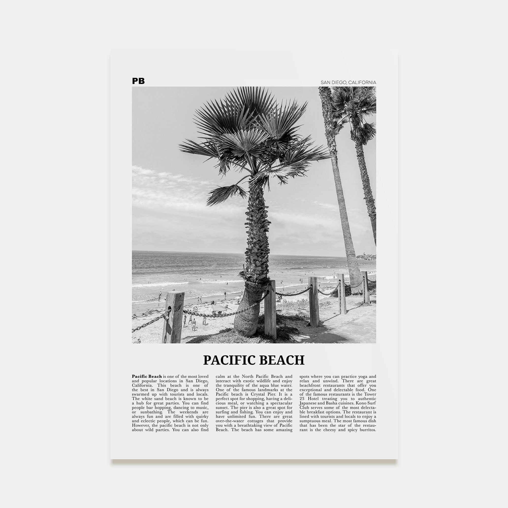 Pacific Beach Travel B&W No 2 Poster