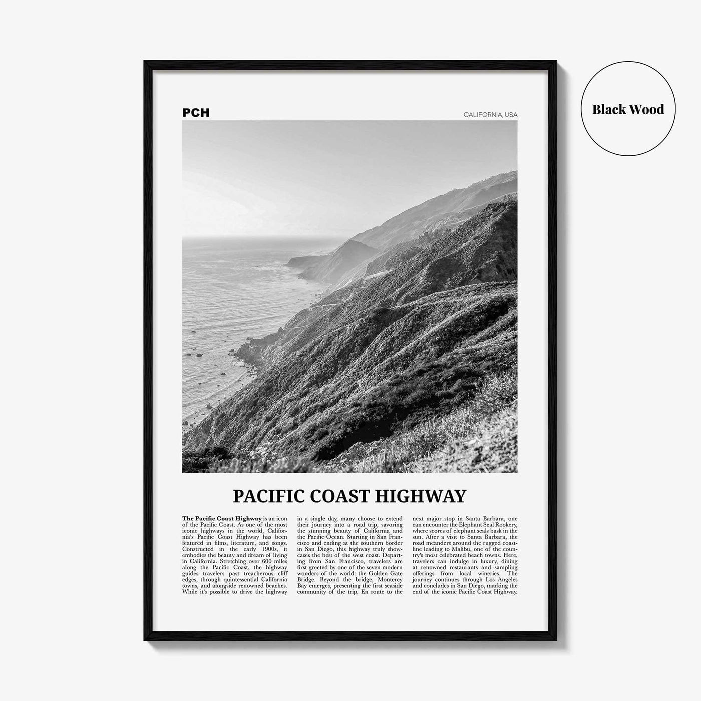 Pacific Coast Highway Print Black and White No 3, Pacific Coast Highway Wall Art, Pacific Coast Highway Poster, Pacific Coast Highway Photo