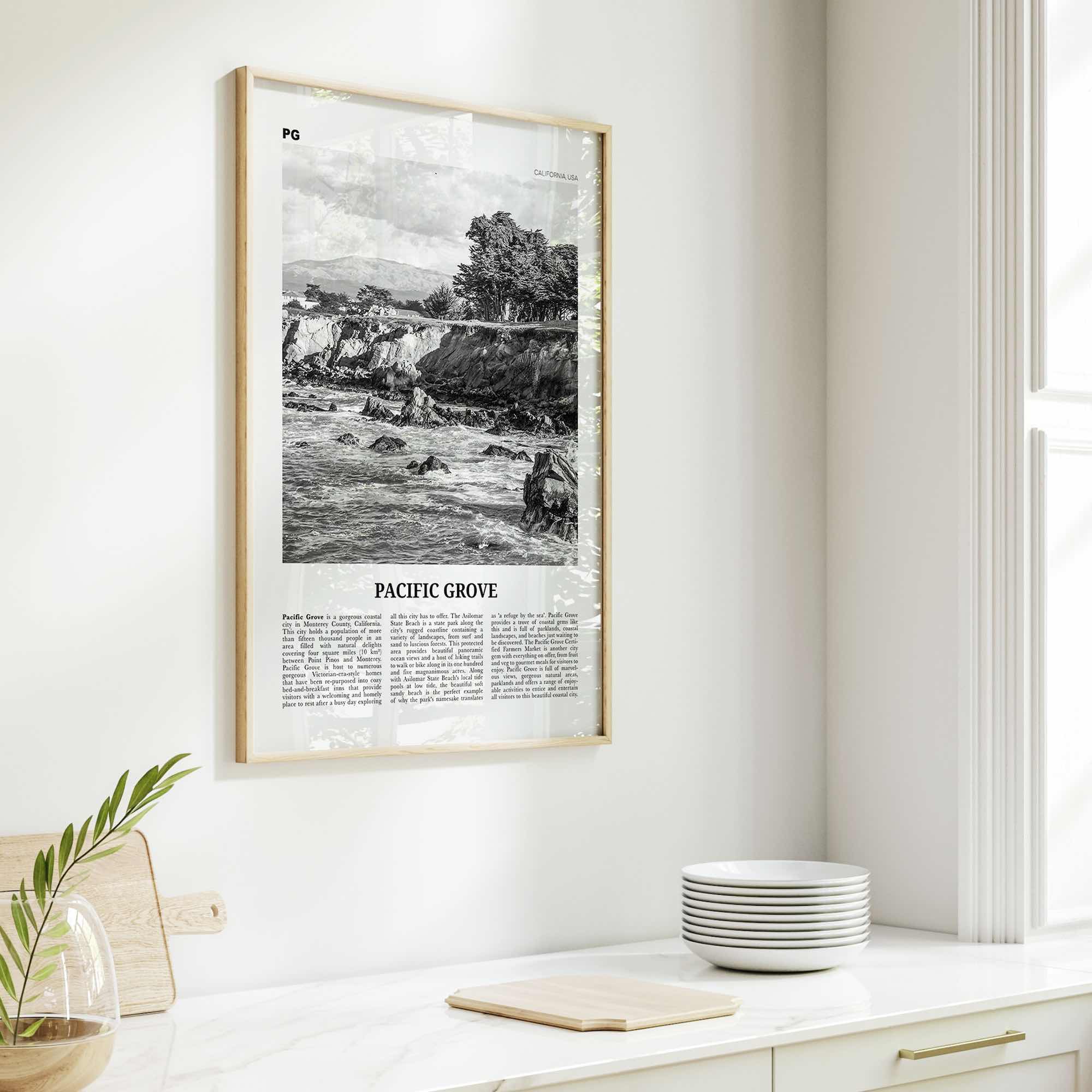 Pacific Grove Print Black and White, Pacific Grove Wall Art, Pacific Grove Poster, Pacific Grove Photo, Pacific Grove Map, California, USA