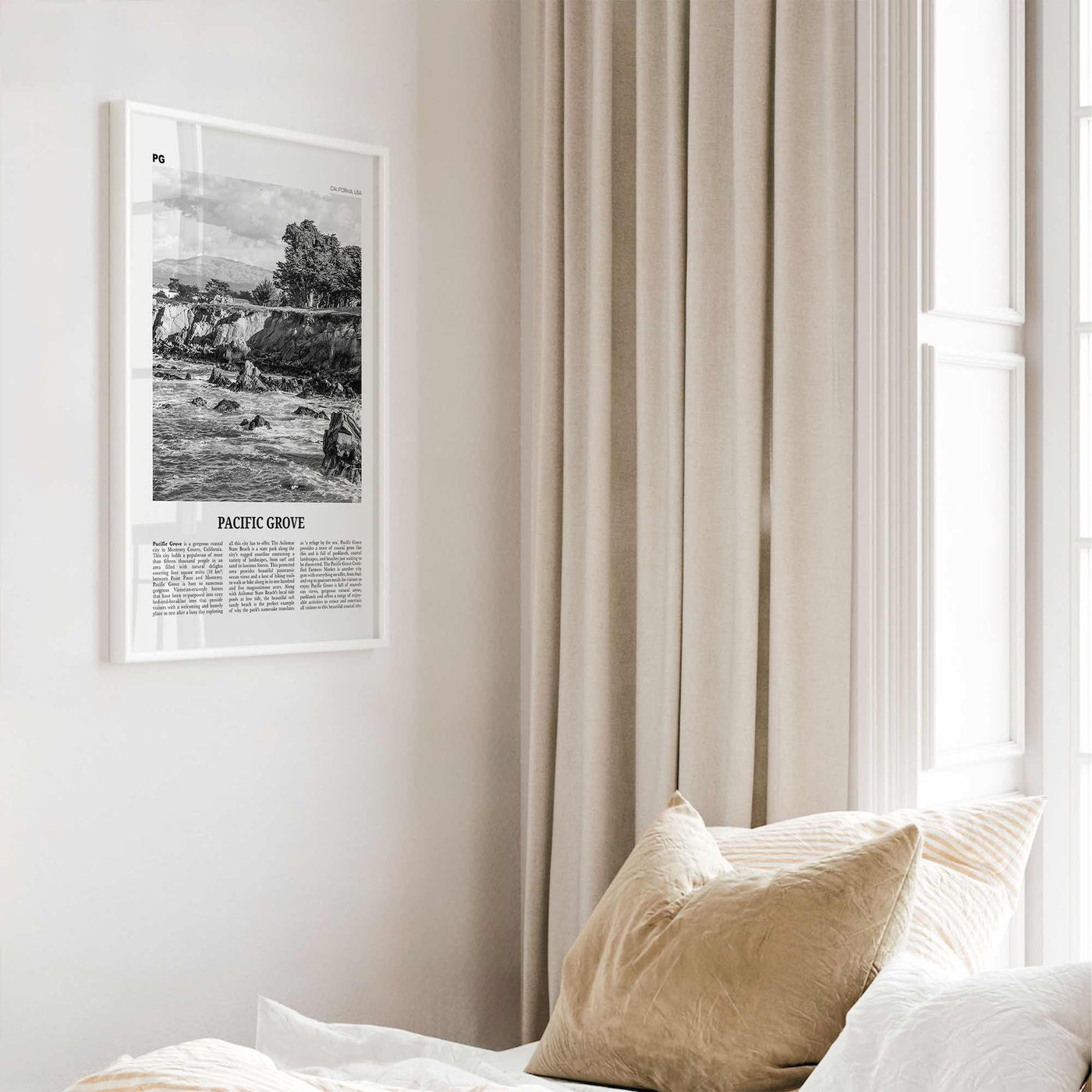 Pacific Grove Print Black and White, Pacific Grove Wall Art, Pacific Grove Poster, Pacific Grove Photo, Pacific Grove Map, California, USA