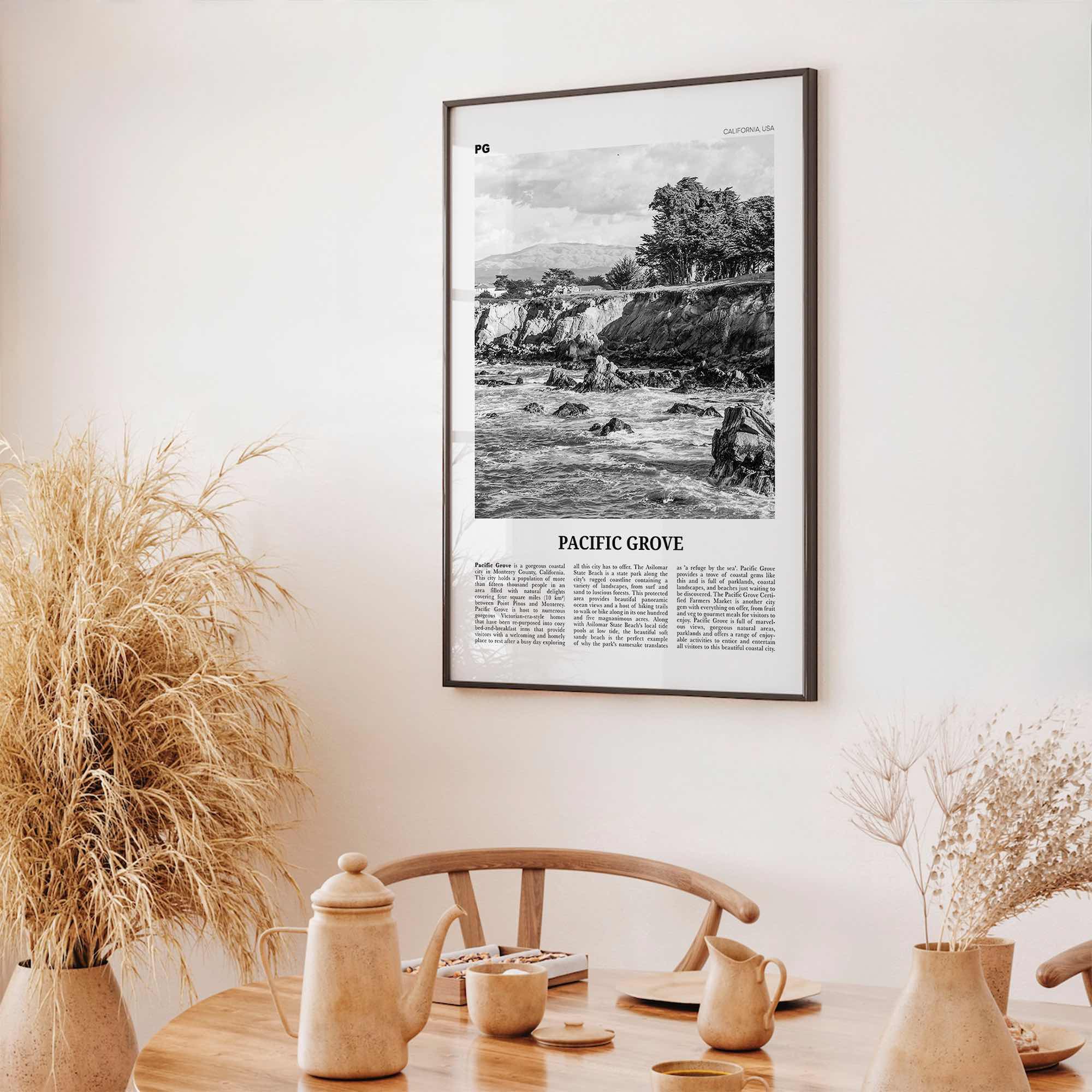 Pacific Grove Print Black and White, Pacific Grove Wall Art, Pacific Grove Poster, Pacific Grove Photo, Pacific Grove Map, California, USA