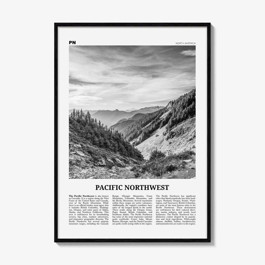 Pacific Northwest Print Black and White, Pacific Northwest Wall Art, Pacific Northwest Poster, Pacific Northwest Photo Pacific Northwest Map