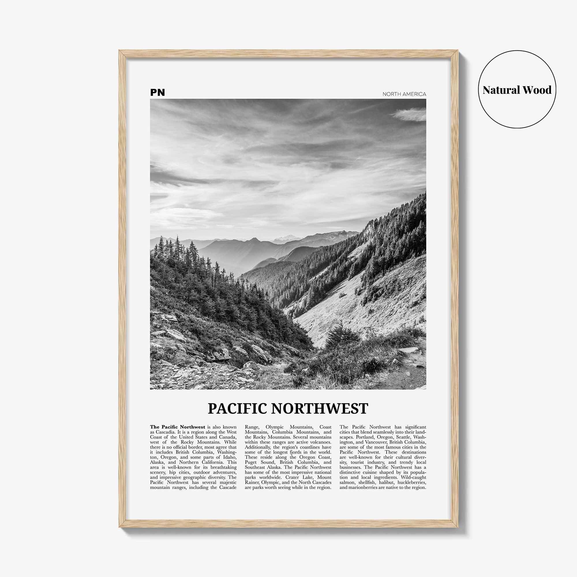 Pacific Northwest Print Black and White, Pacific Northwest Wall Art, Pacific Northwest Poster, Pacific Northwest Photo Pacific Northwest Map