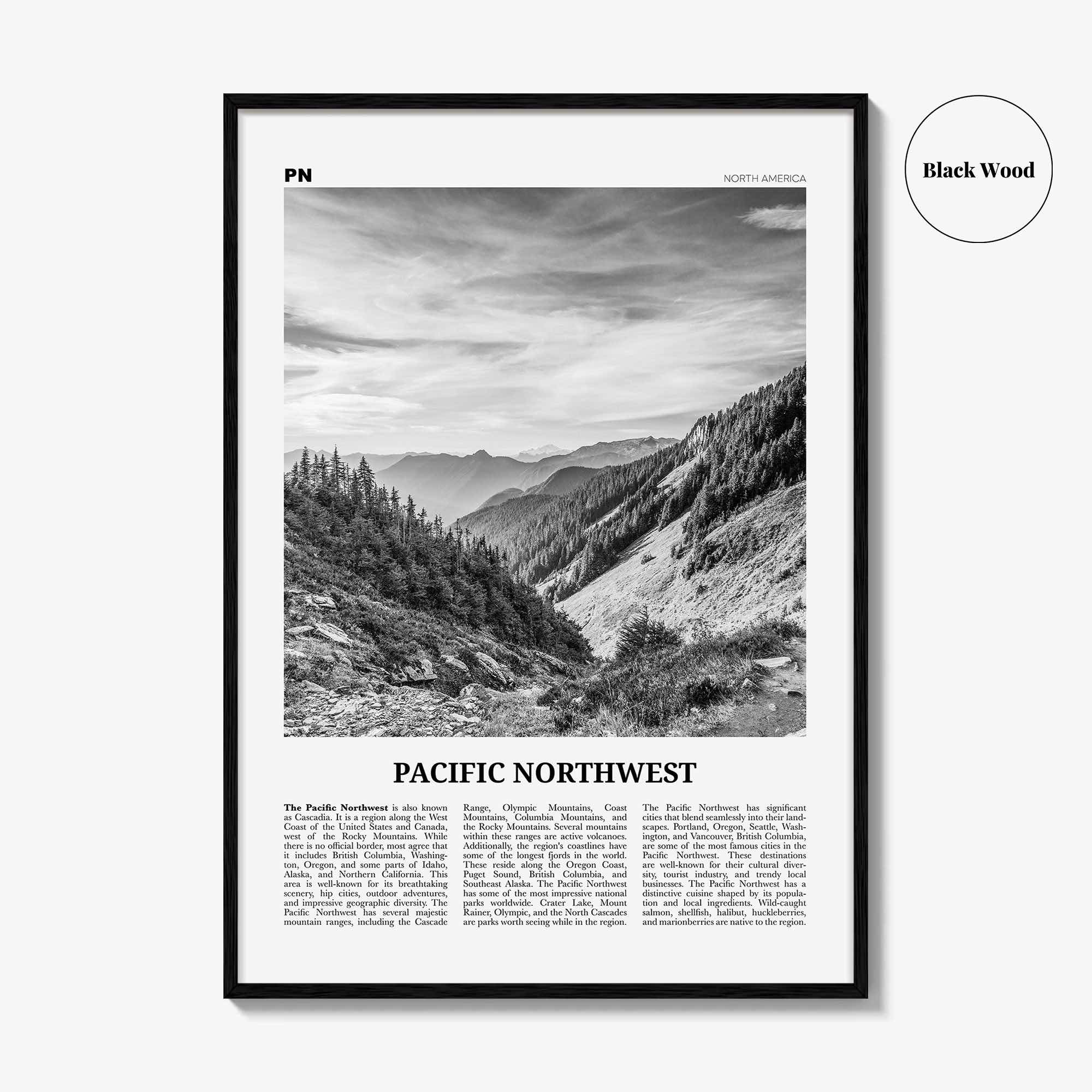 Pacific Northwest Print Black and White, Pacific Northwest Wall Art, Pacific Northwest Poster, Pacific Northwest Photo Pacific Northwest Map